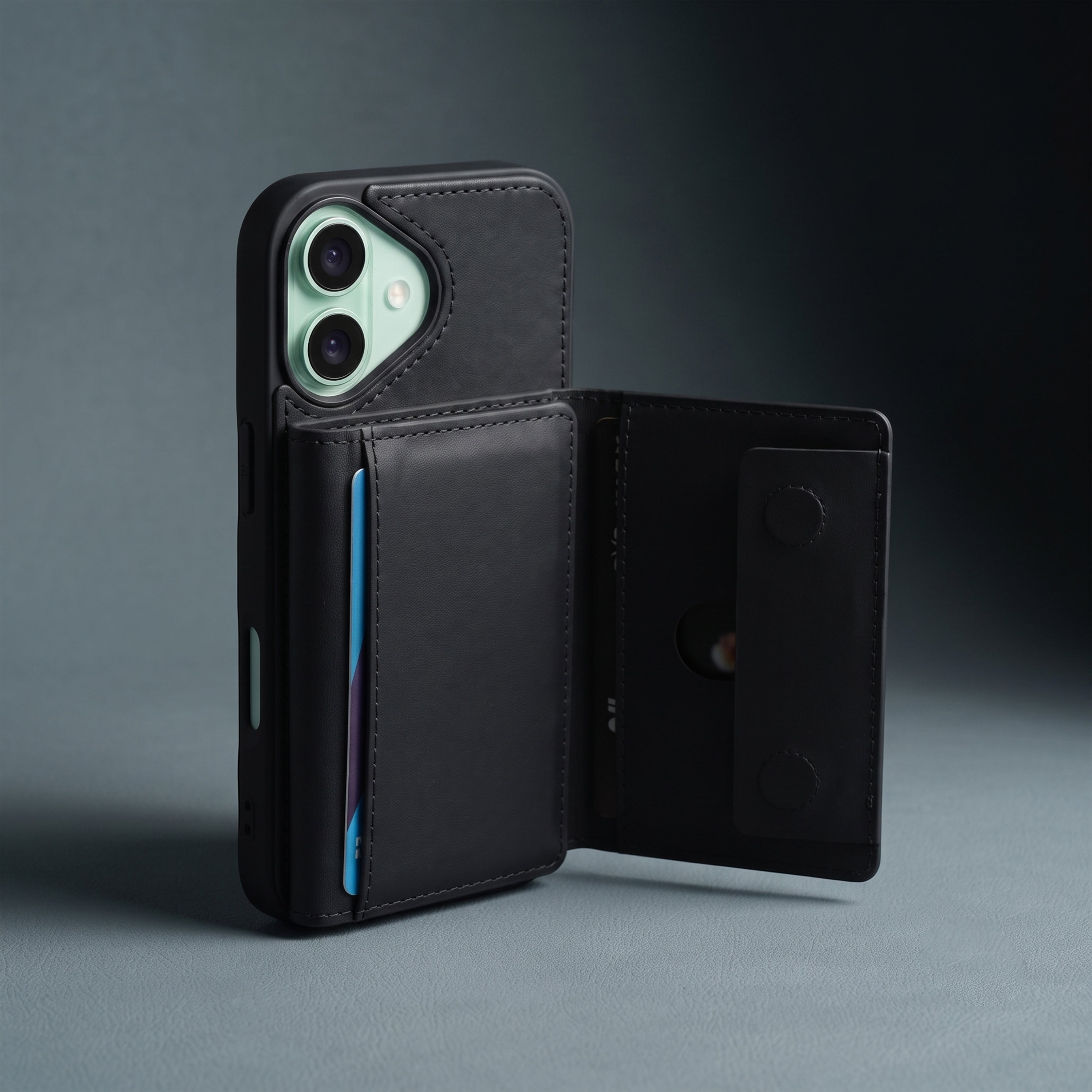 iPhone 16 Magnetic Case with Detachable Cardholder - Black