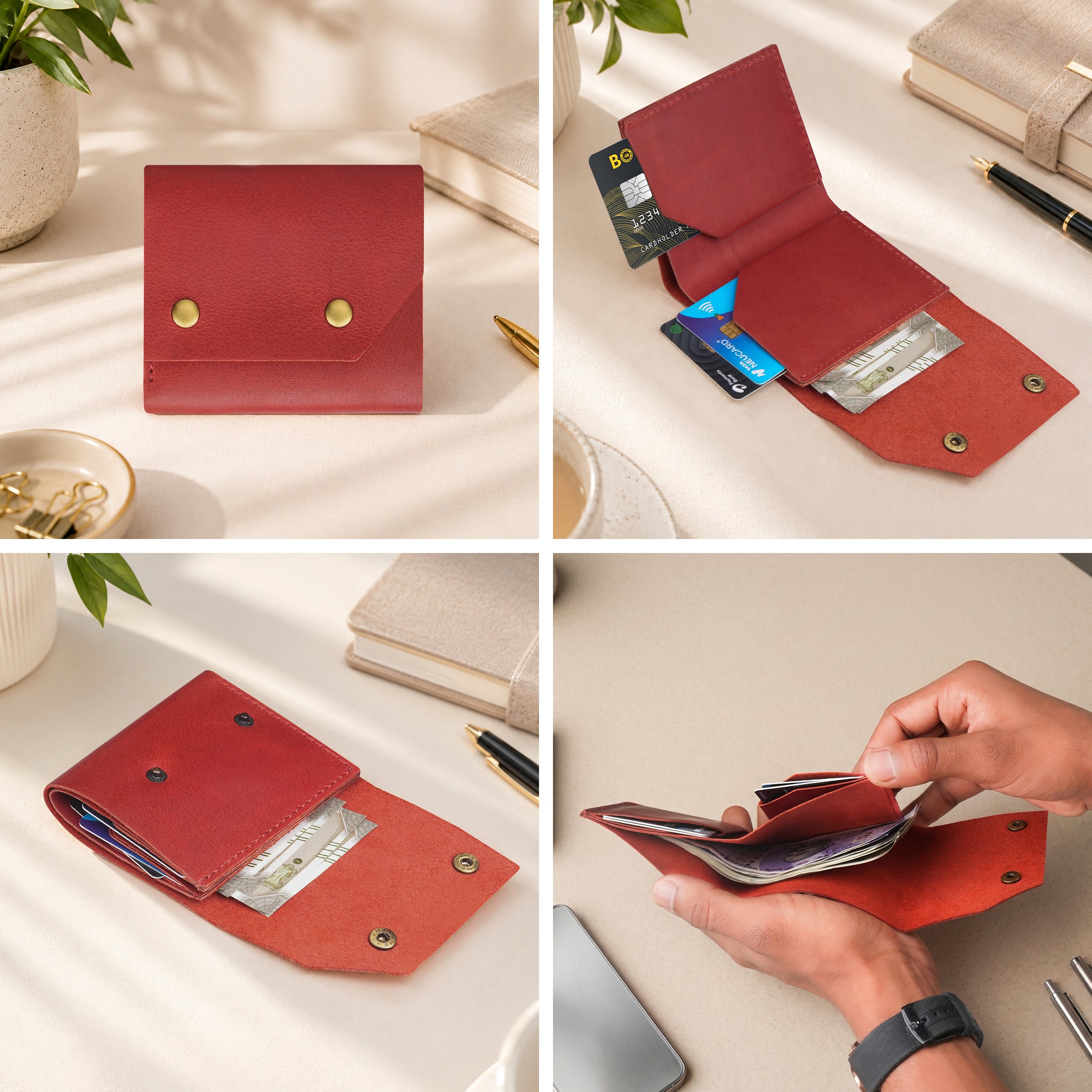 Snapper Minimalist Genuine Leather Wallet - Red