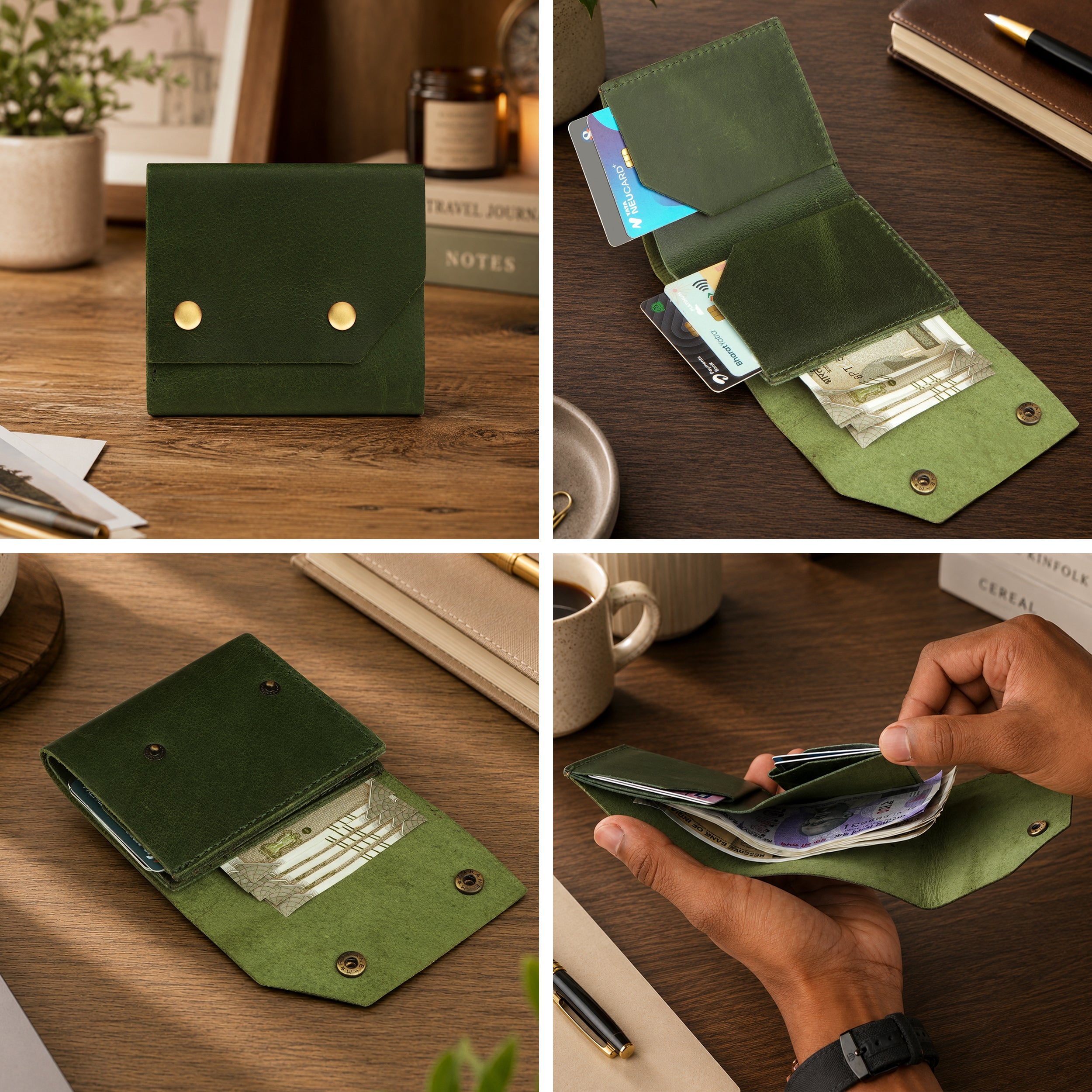 Snapper Minimalist Genuine Leather Wallet - Dark Green