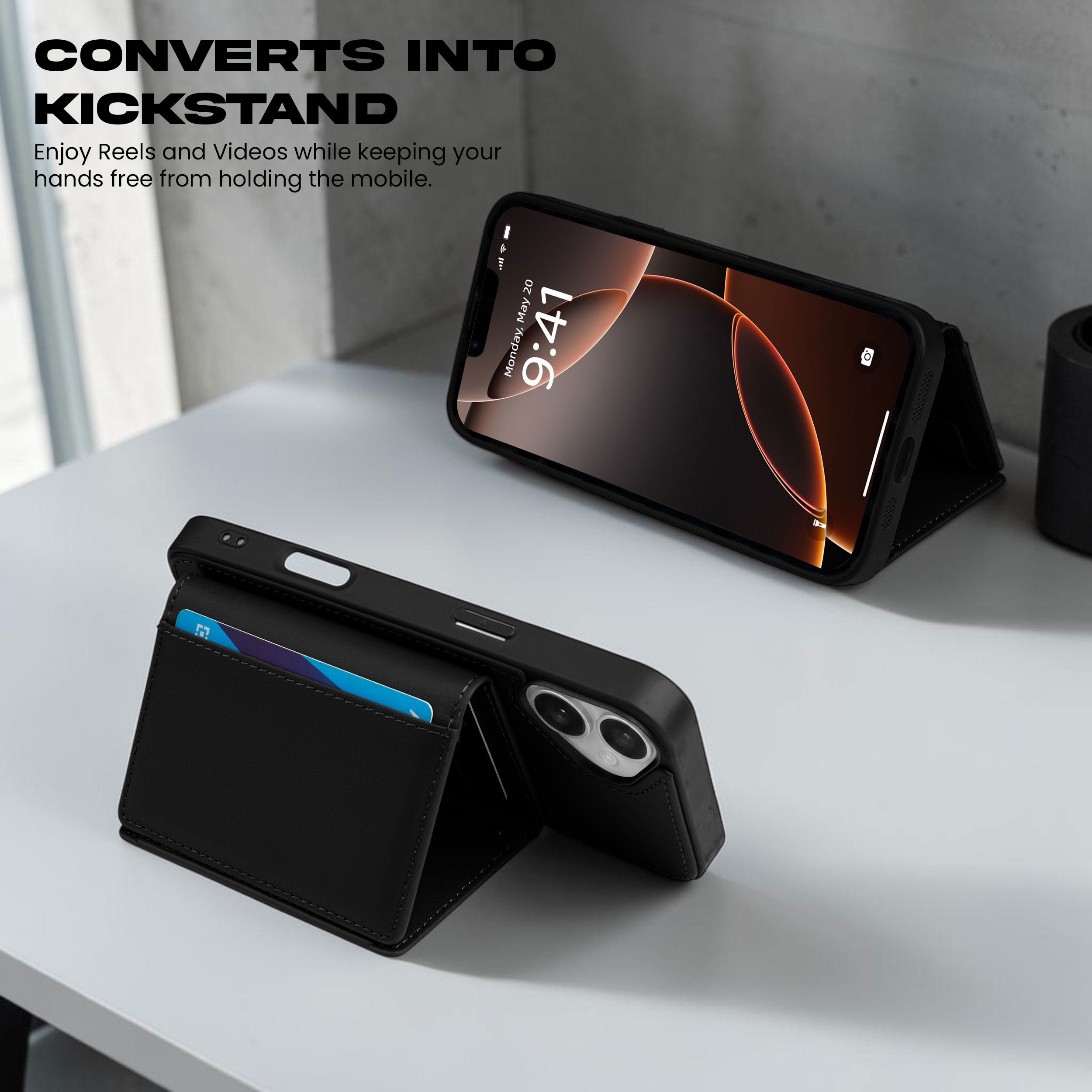 iPhone 16 Plus Magnetic Case with Detachable Cardholder - Black