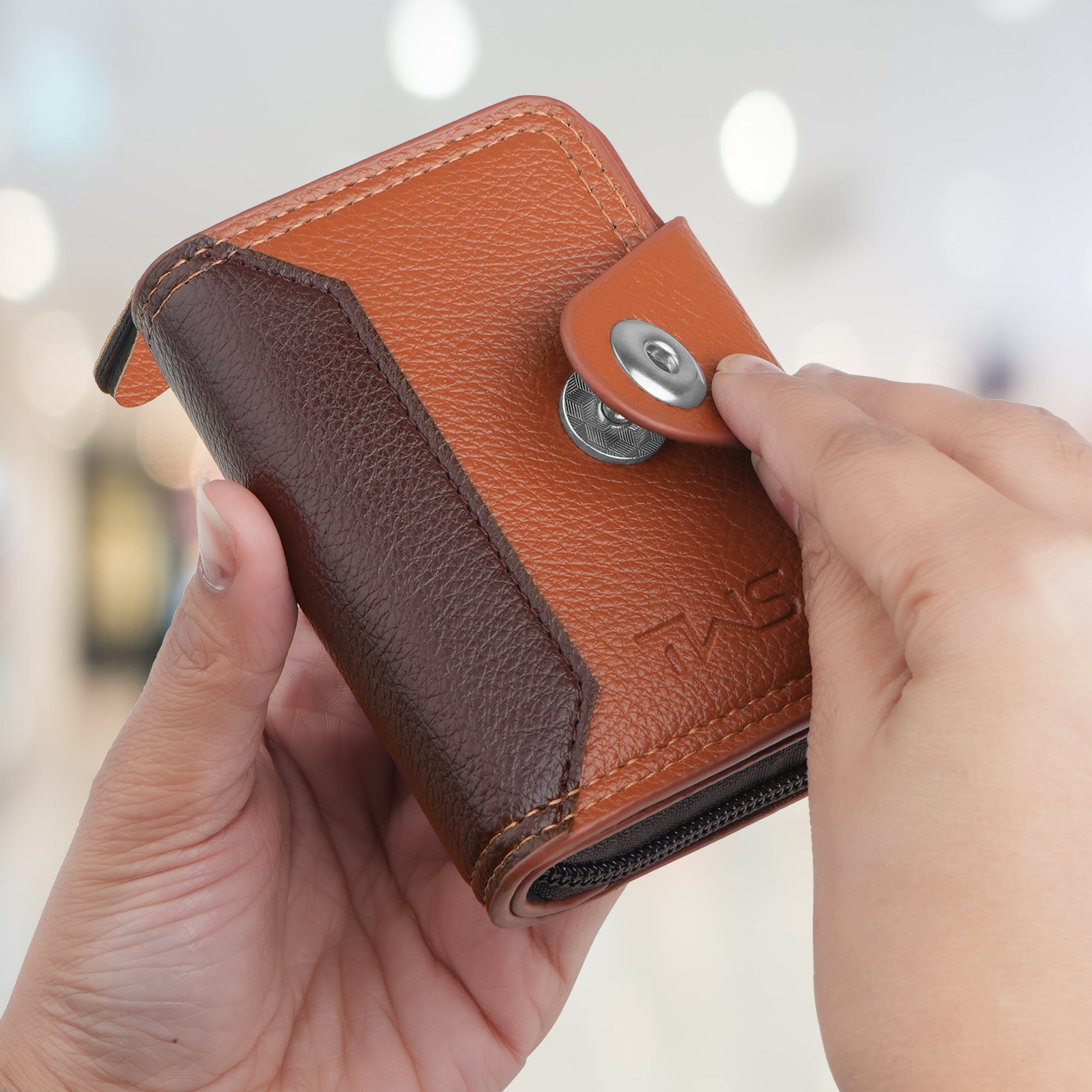 Secure Mate Vegan Leather Zipper Wallet - Tan Brown