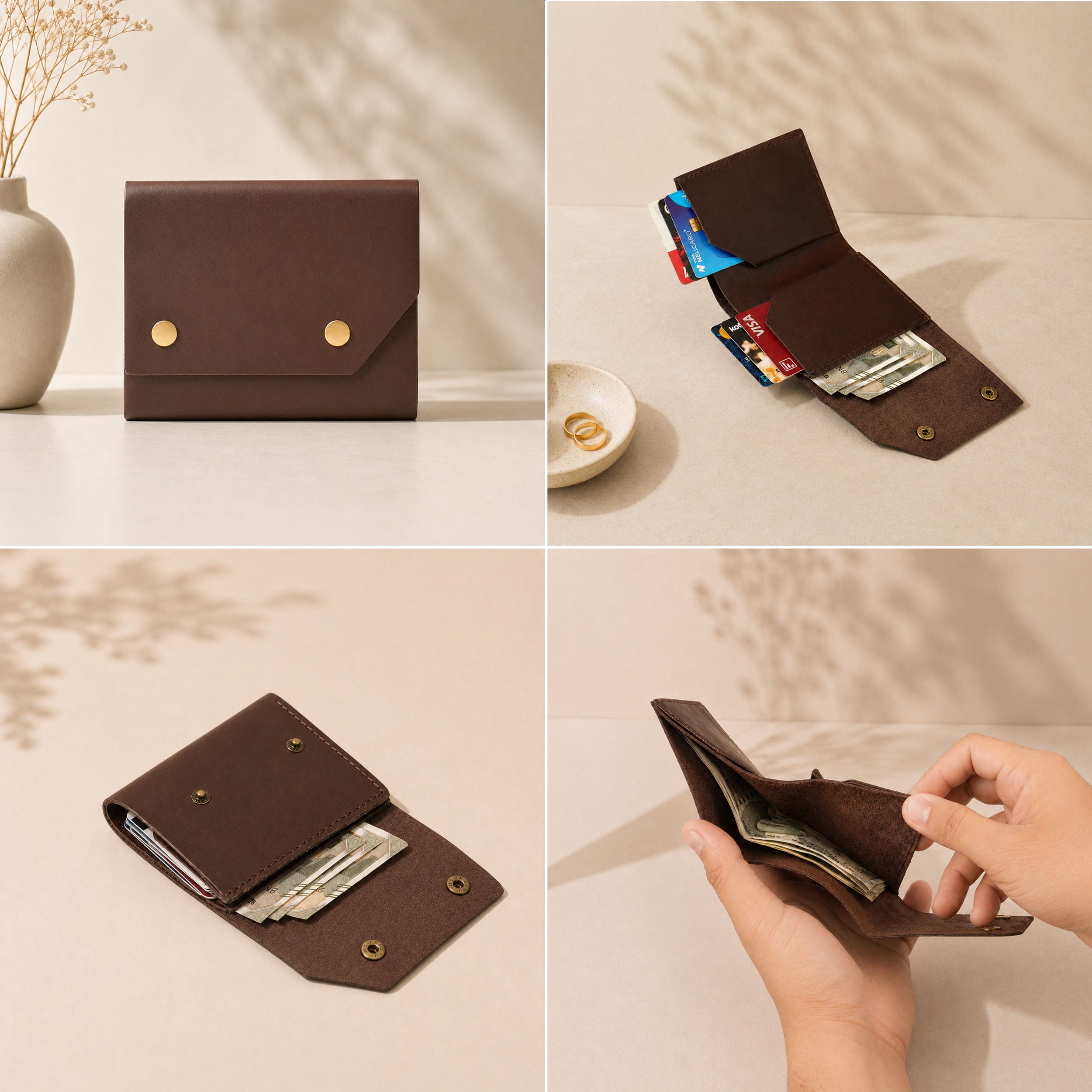 Snapper Minimalist Genuine Leather Wallet - Dark Brown
