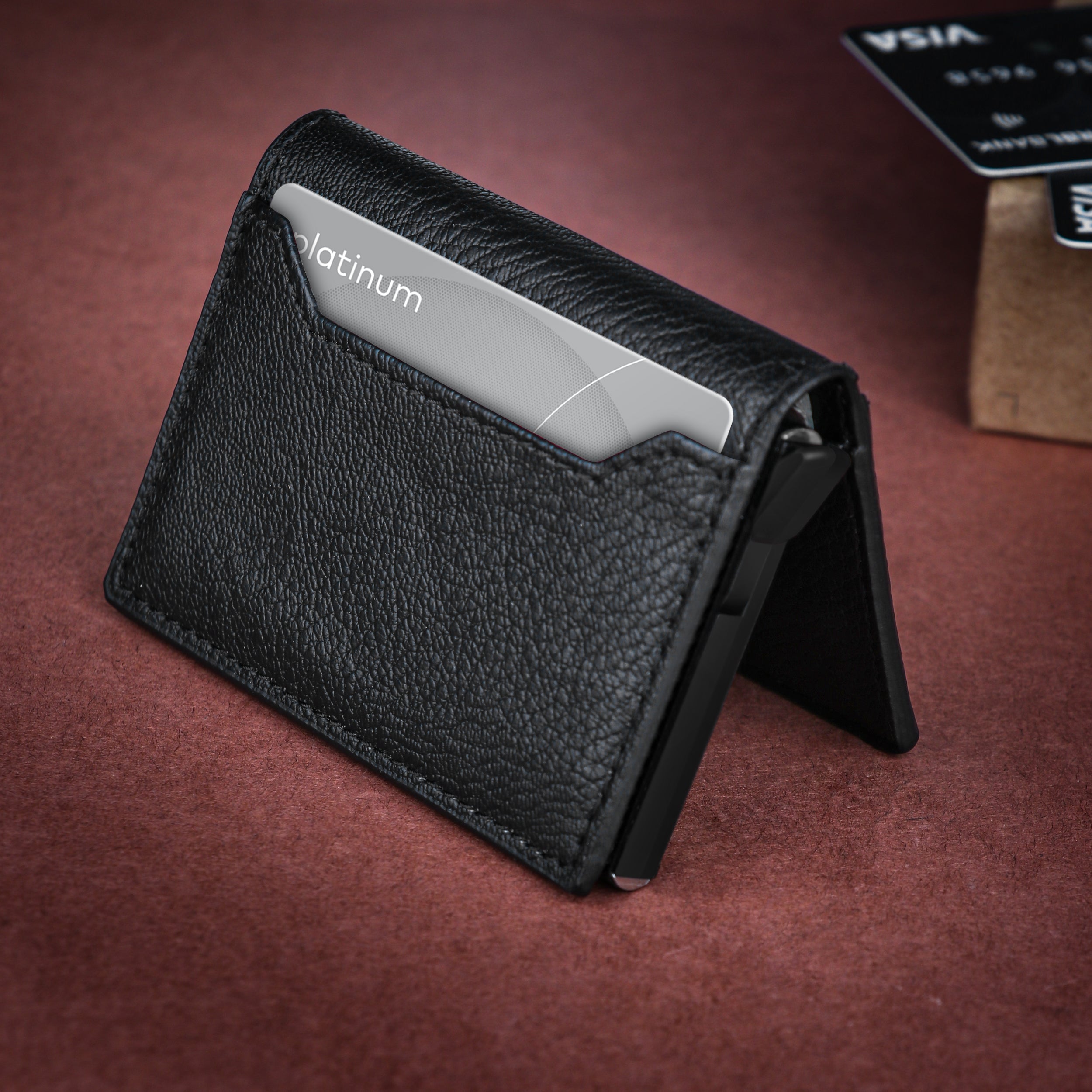 Personalized RFID Protected Metal Card Holder With Leather Cover