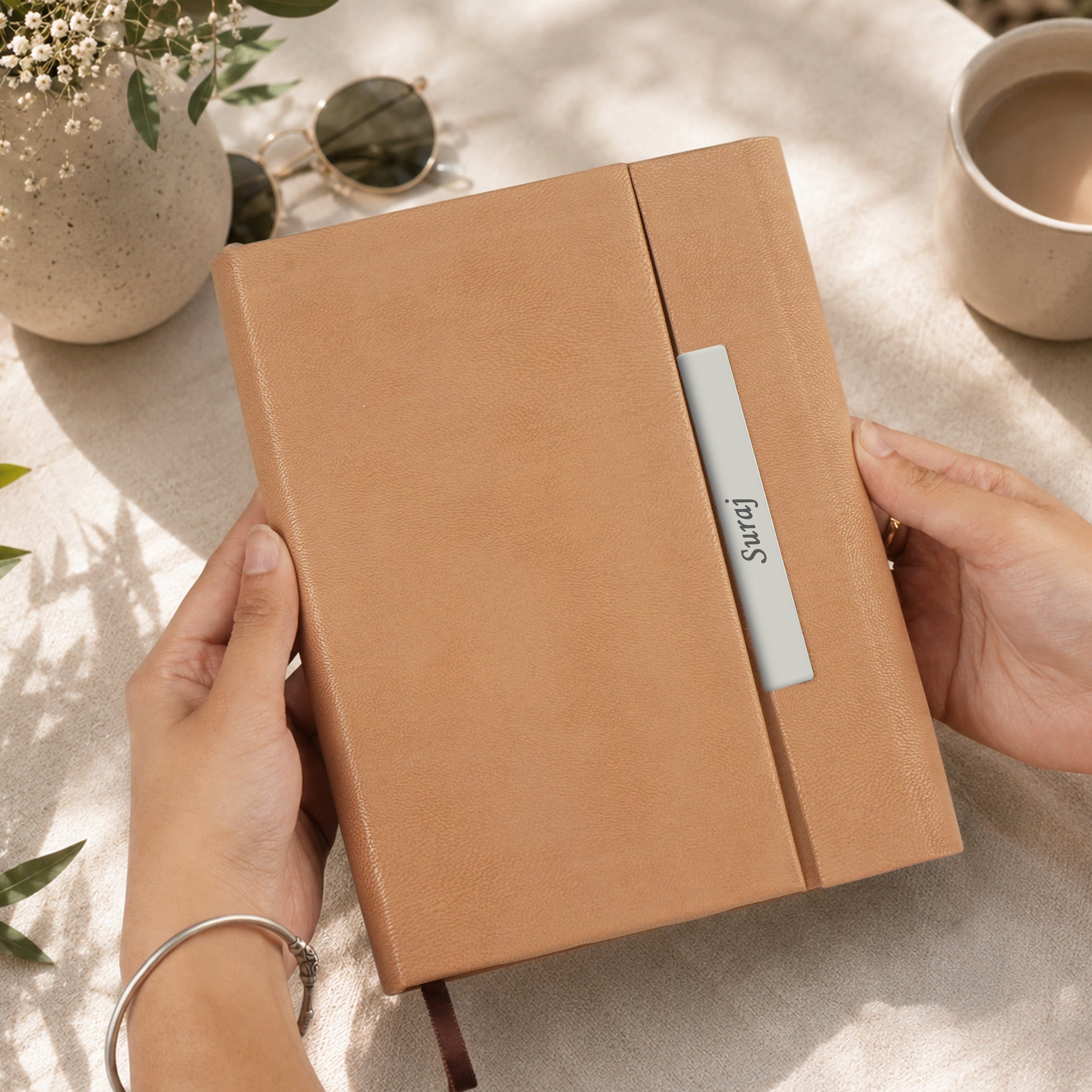 Monarch Personalized A5 Leatherette Diary & Pen Set - Beige