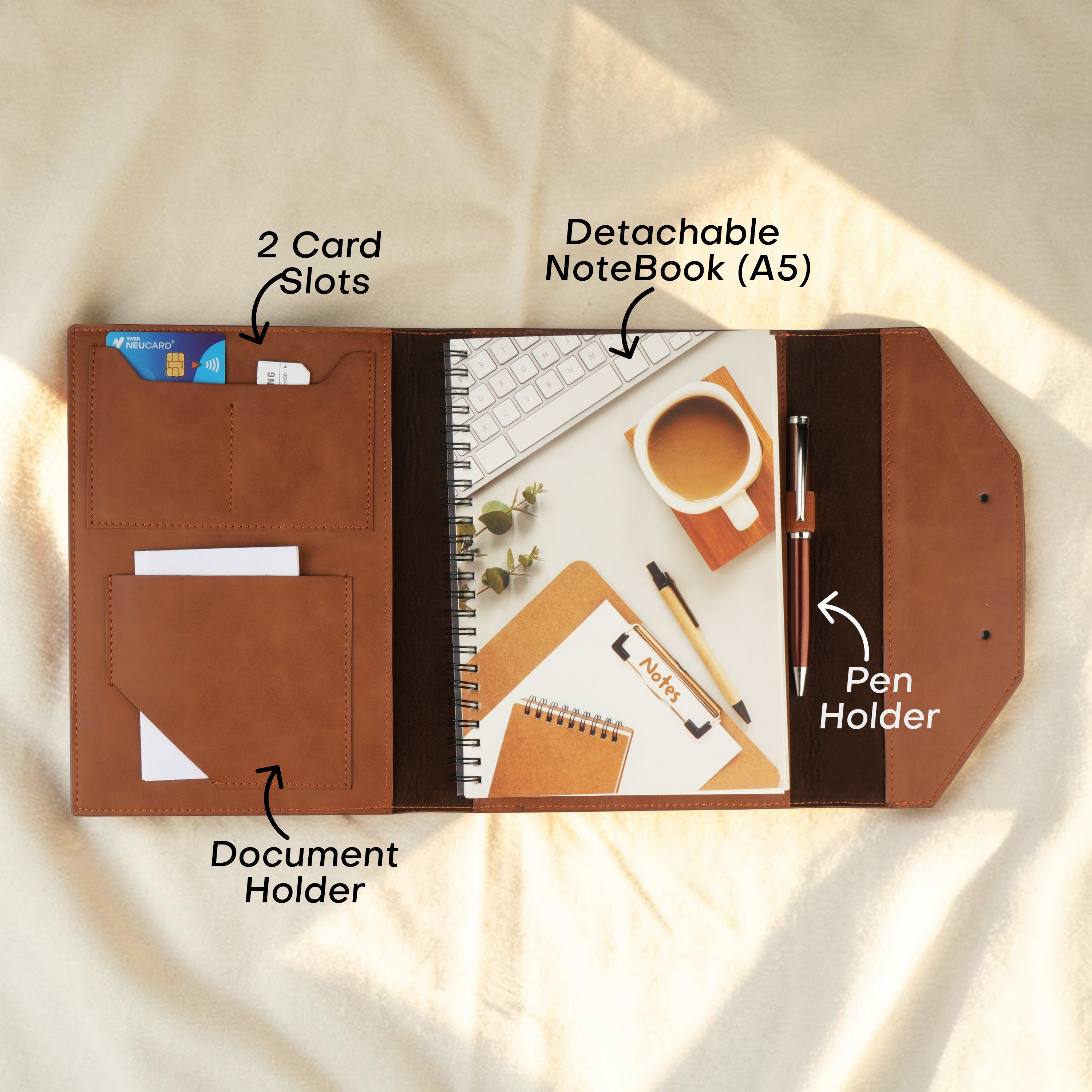 Personalized Persona Suede A5 Leatherette Organiser Diary - Tan