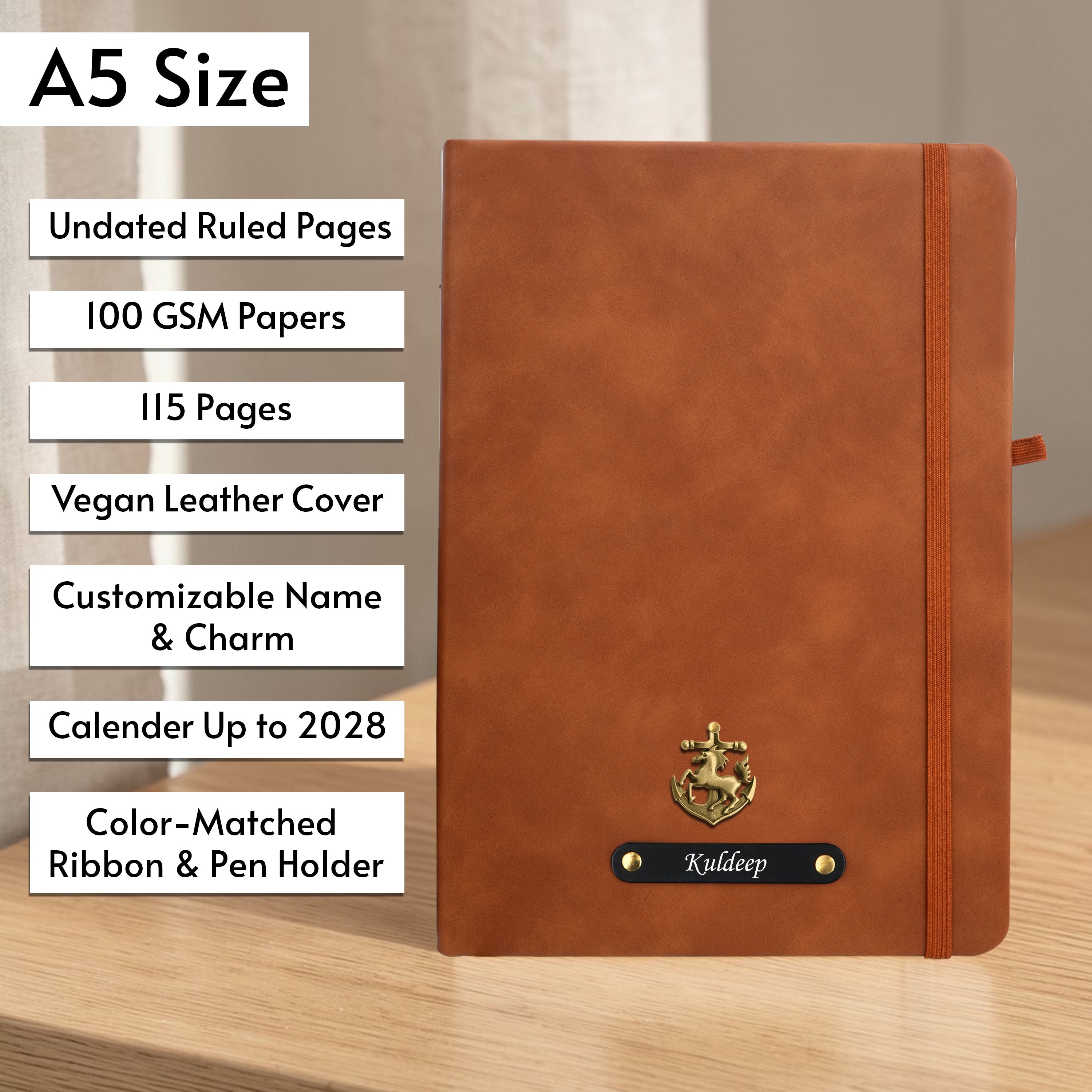 Personalized Inkspire Diary With Name & Charm - Tan