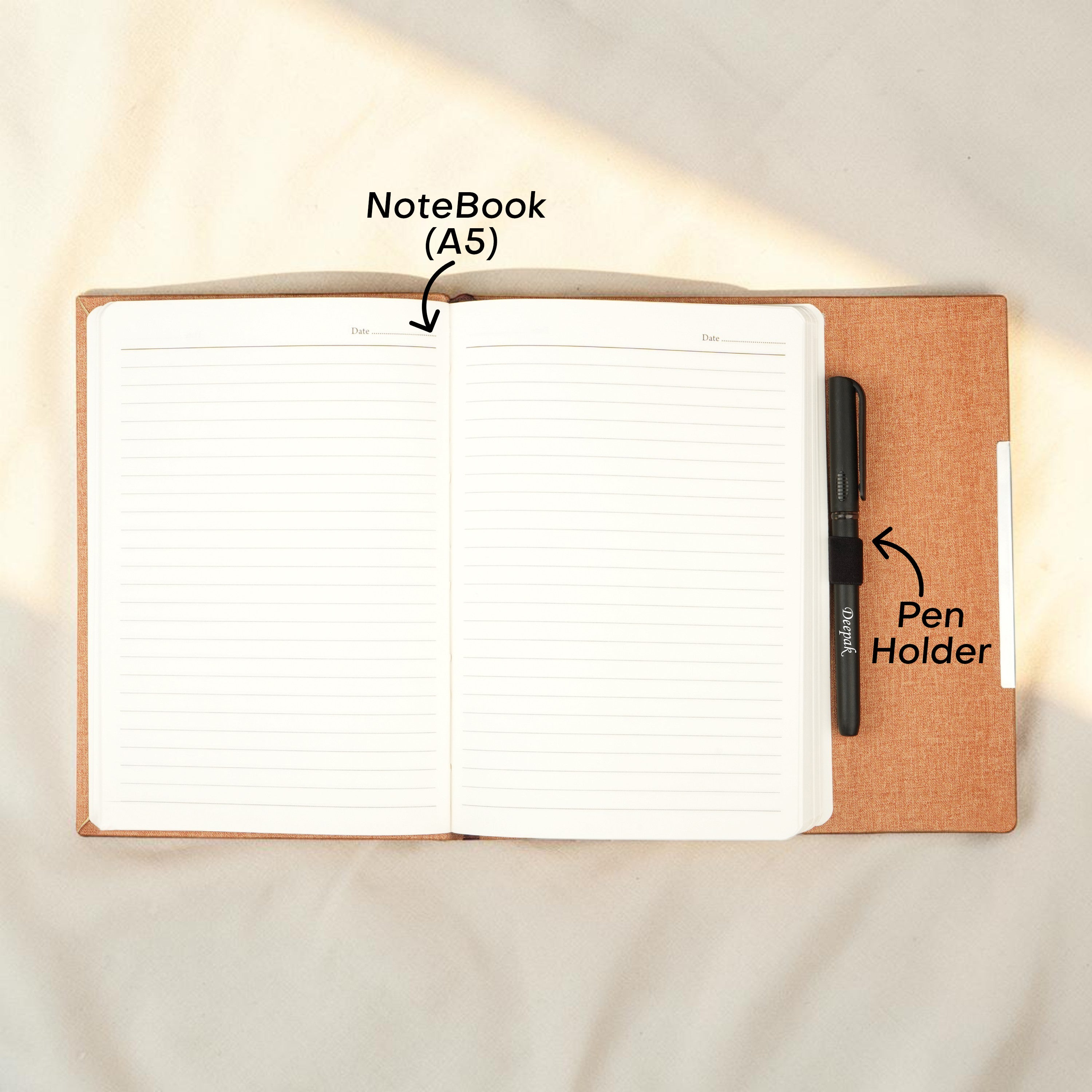 Monarch Personalized A5 Leatherette Diary & Pen Set - Jute Beige