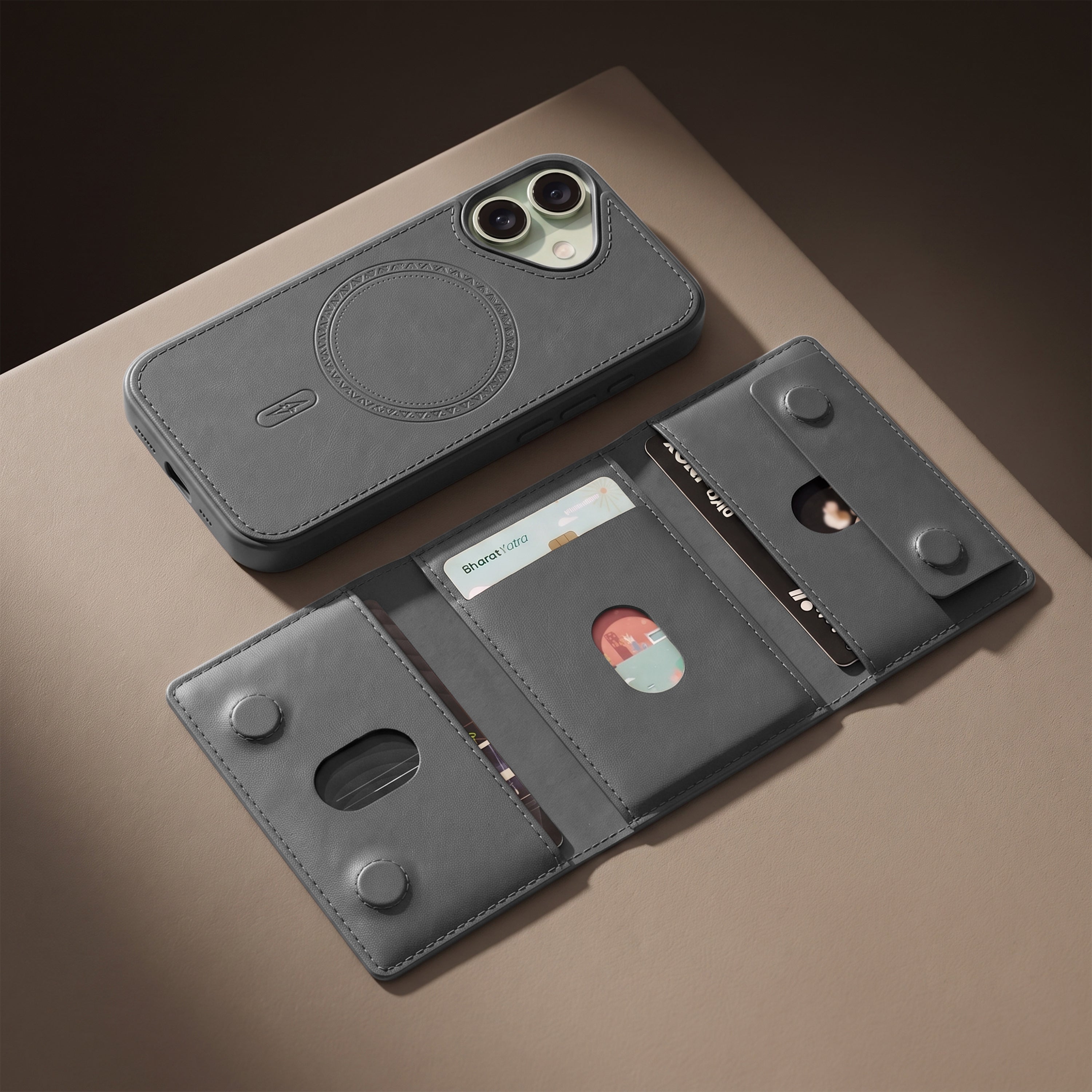 iPhone 16 Magnetic Case with Detachable Cardholder - Grey