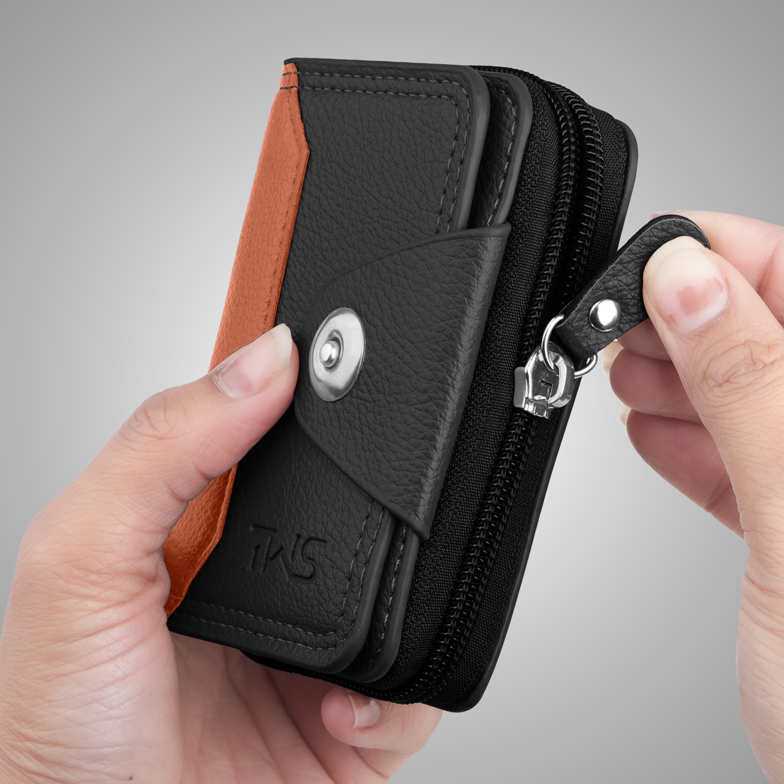 Secure Mate Vegan Leather Zipper Wallet - Black Tan
