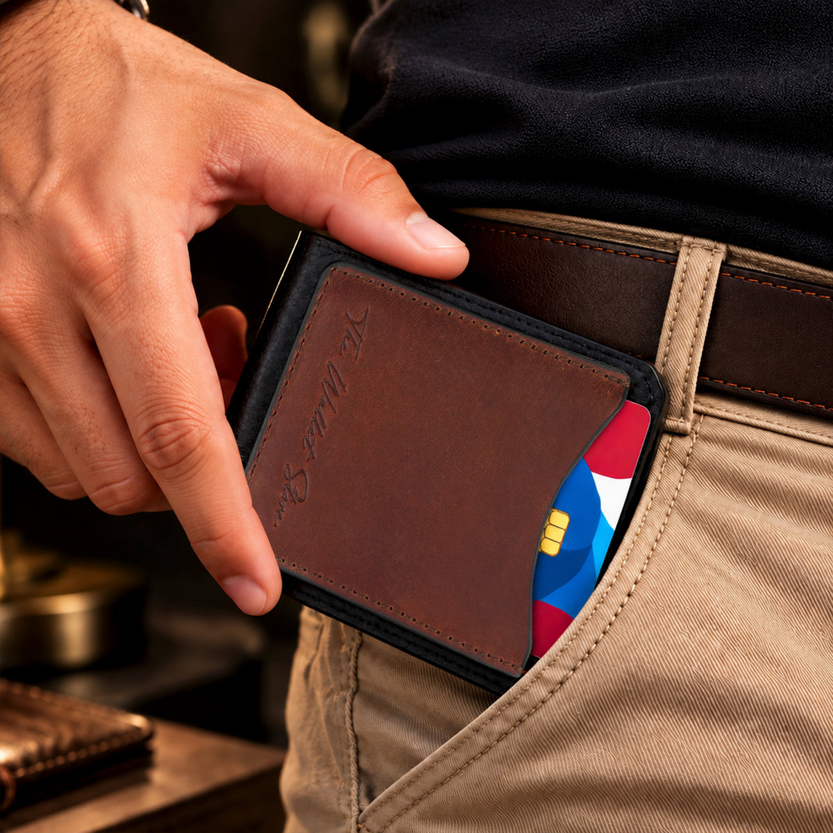 Hunter Dual-Tone Leather Men's Wallet with Magnetic Closure - Brown