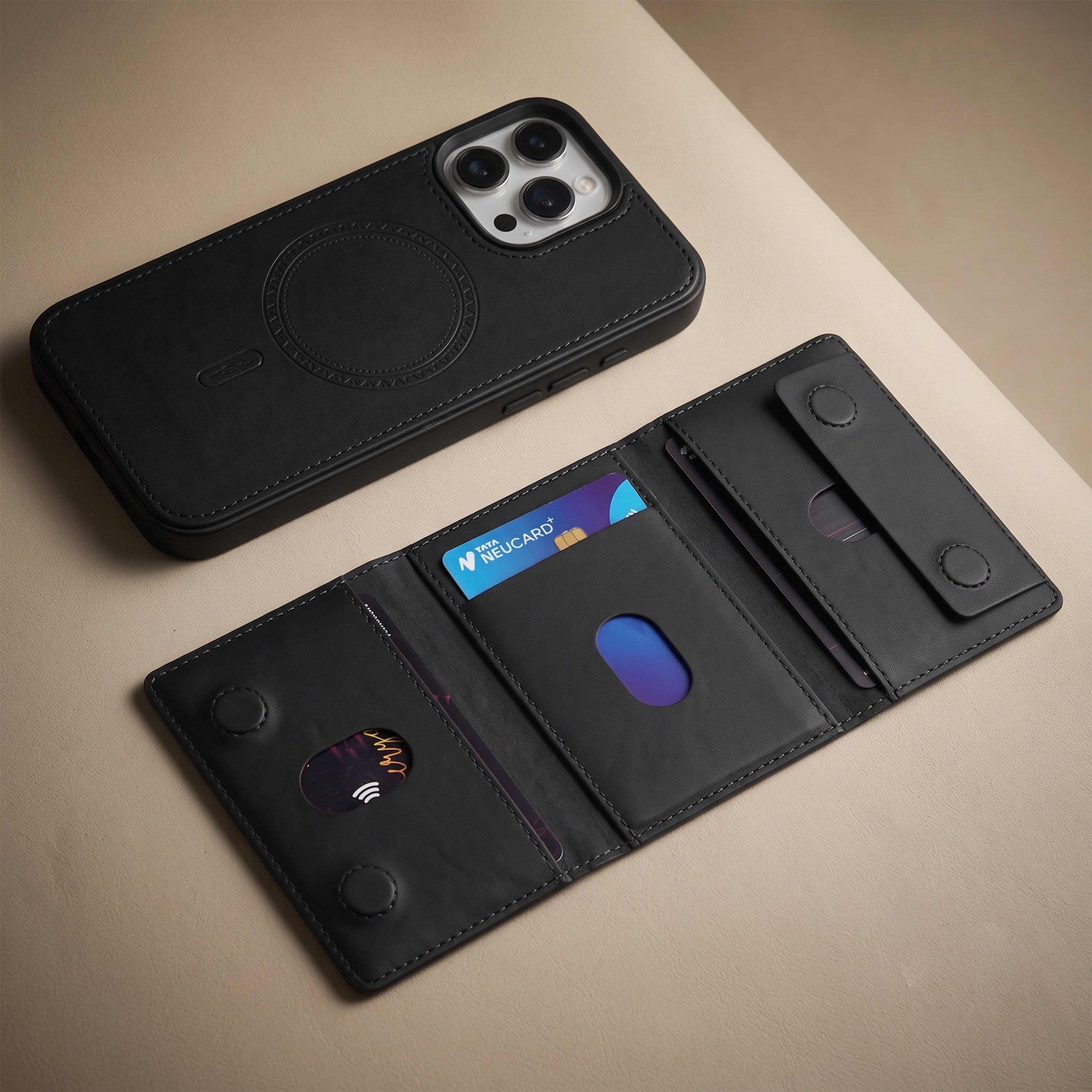 iPhone 16 Pro Max Magnetic Case with Detachable Cardholder - Black
