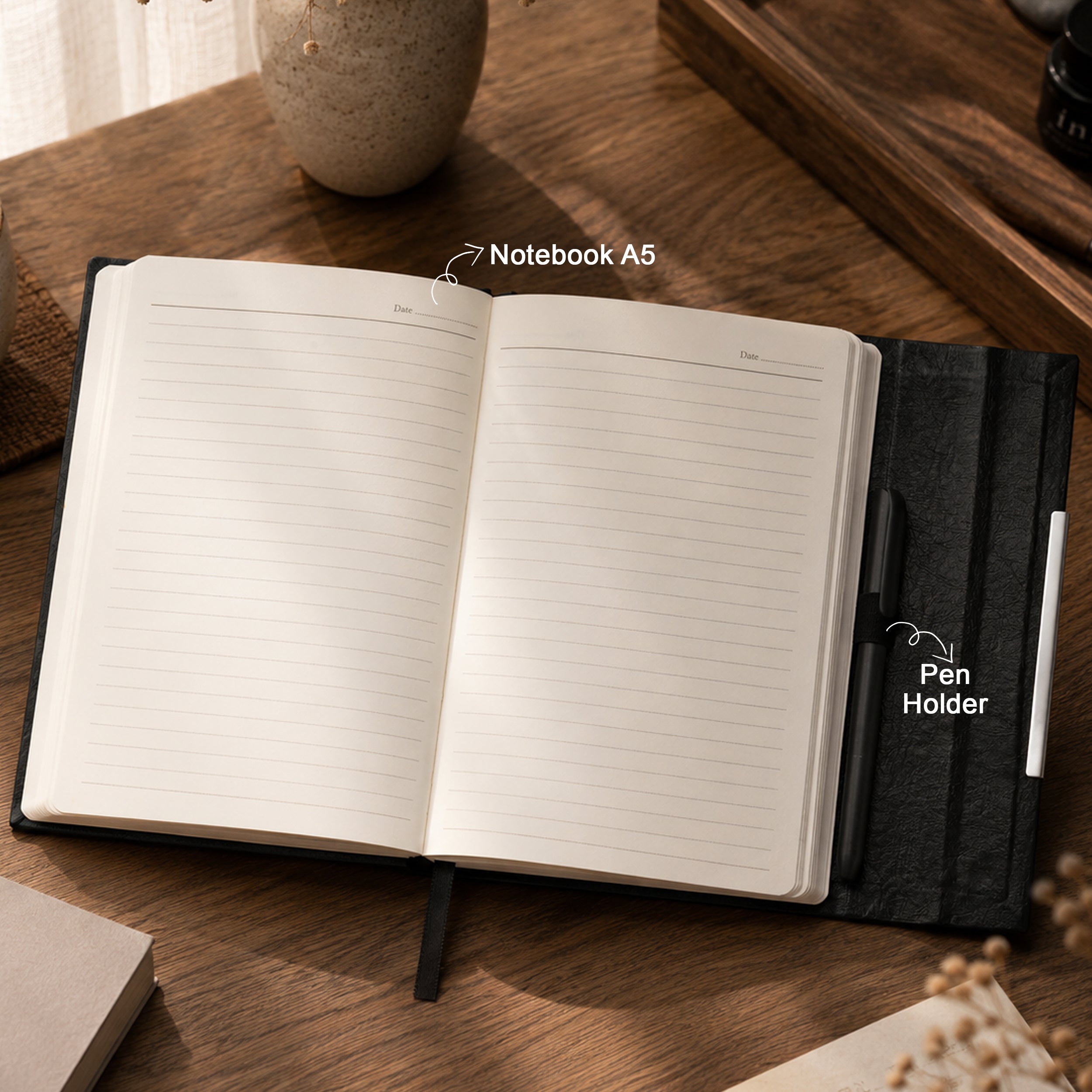 Monarch Personalized A5 Leatherette Diary & Pen Set - Black