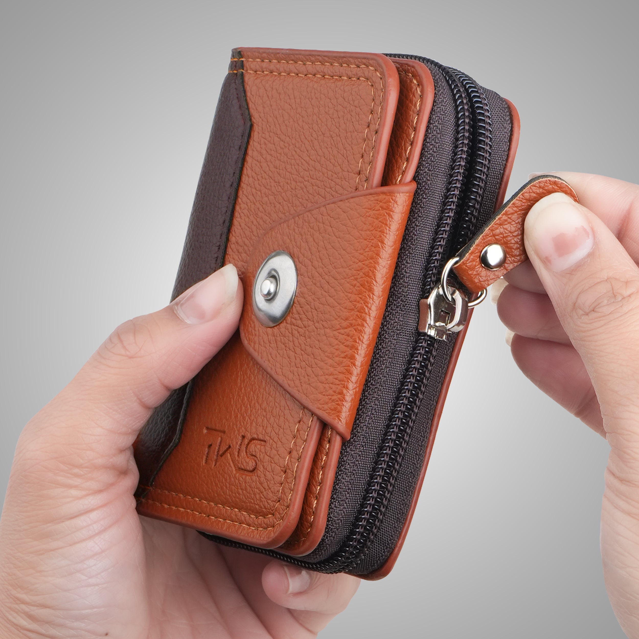 Secure Mate Vegan Leather Zipper Wallet - Tan Brown