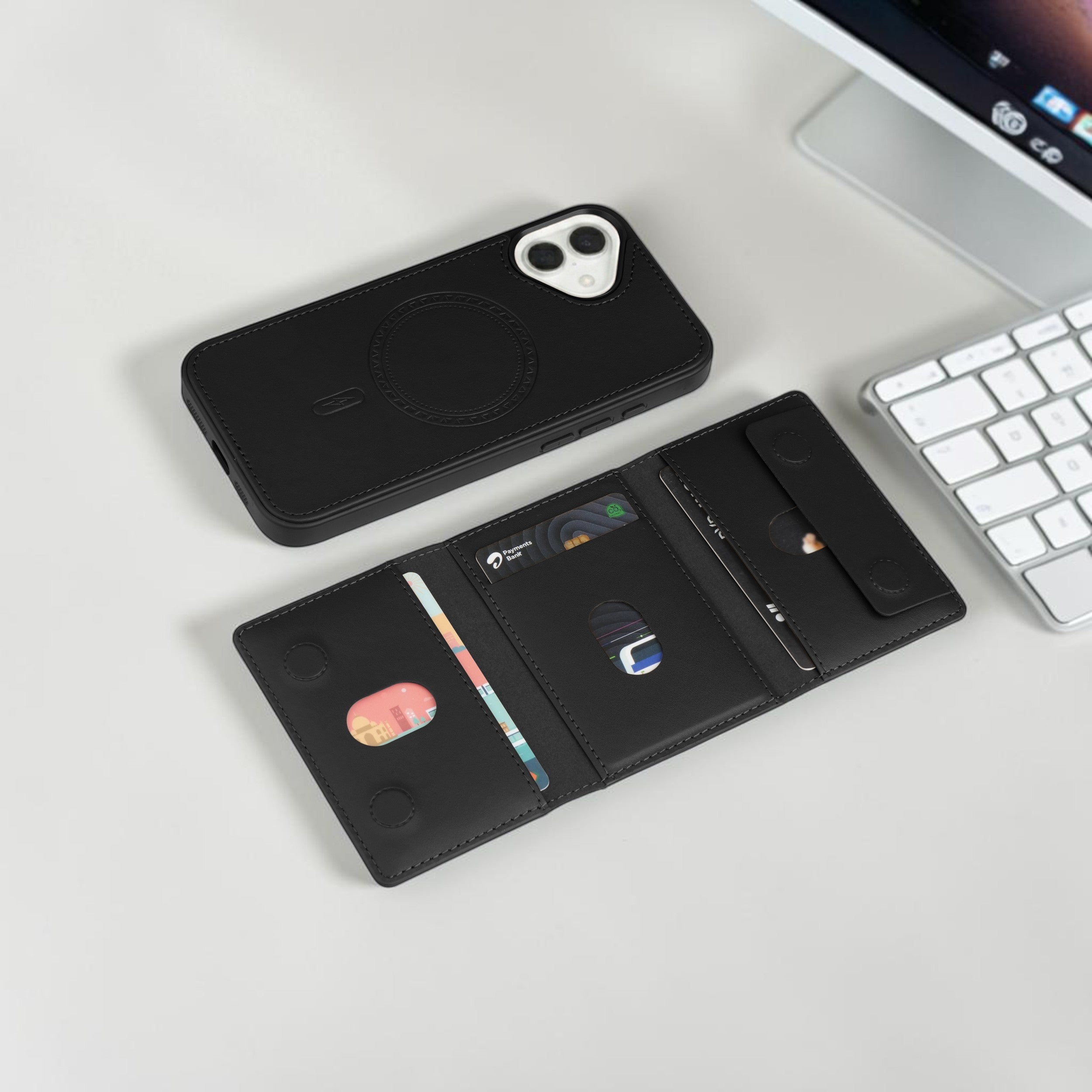 iPhone 16 Plus Magnetic Case with Detachable Cardholder - Black