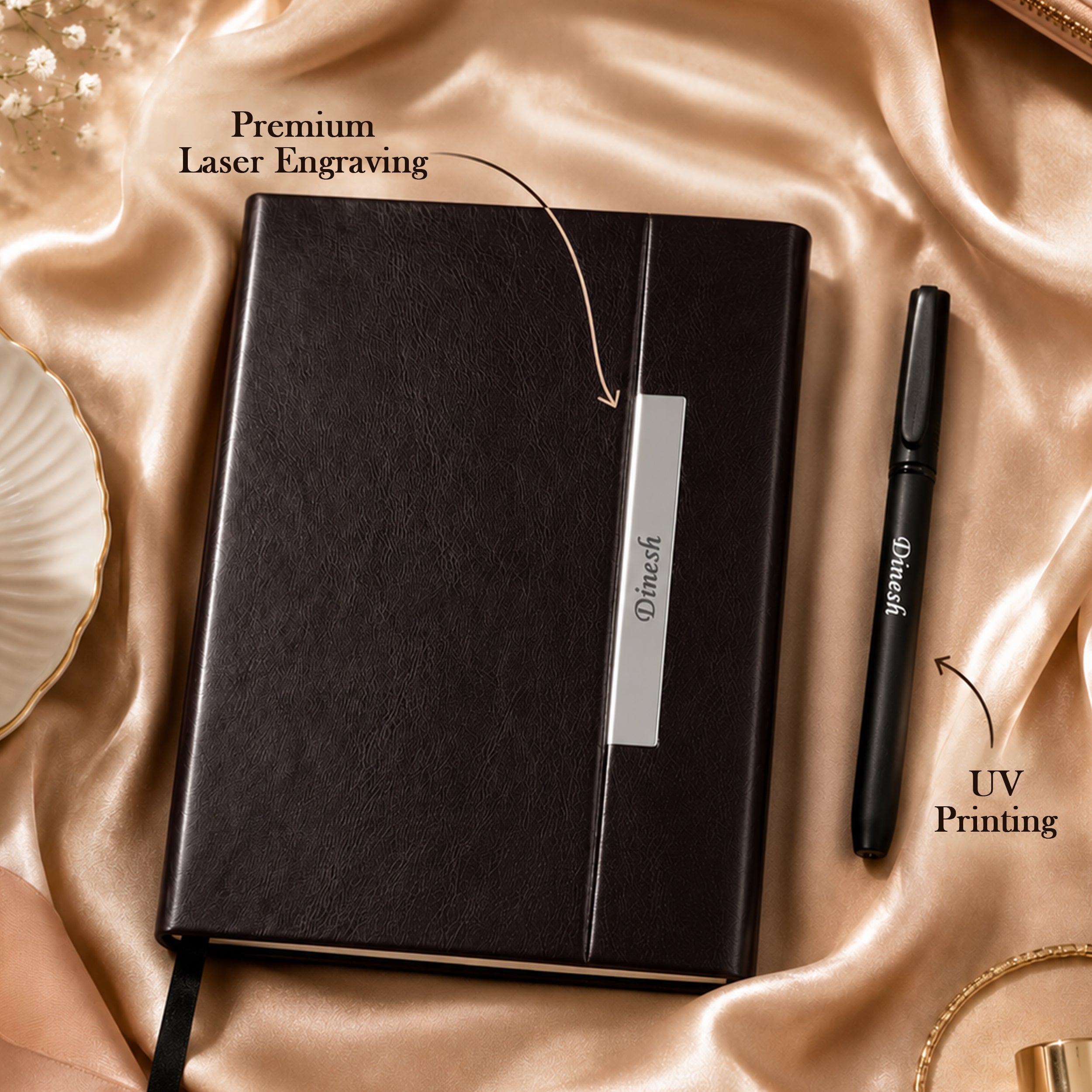 Monarch Personalized A5 Leatherette Diary & Pen Set - Brown