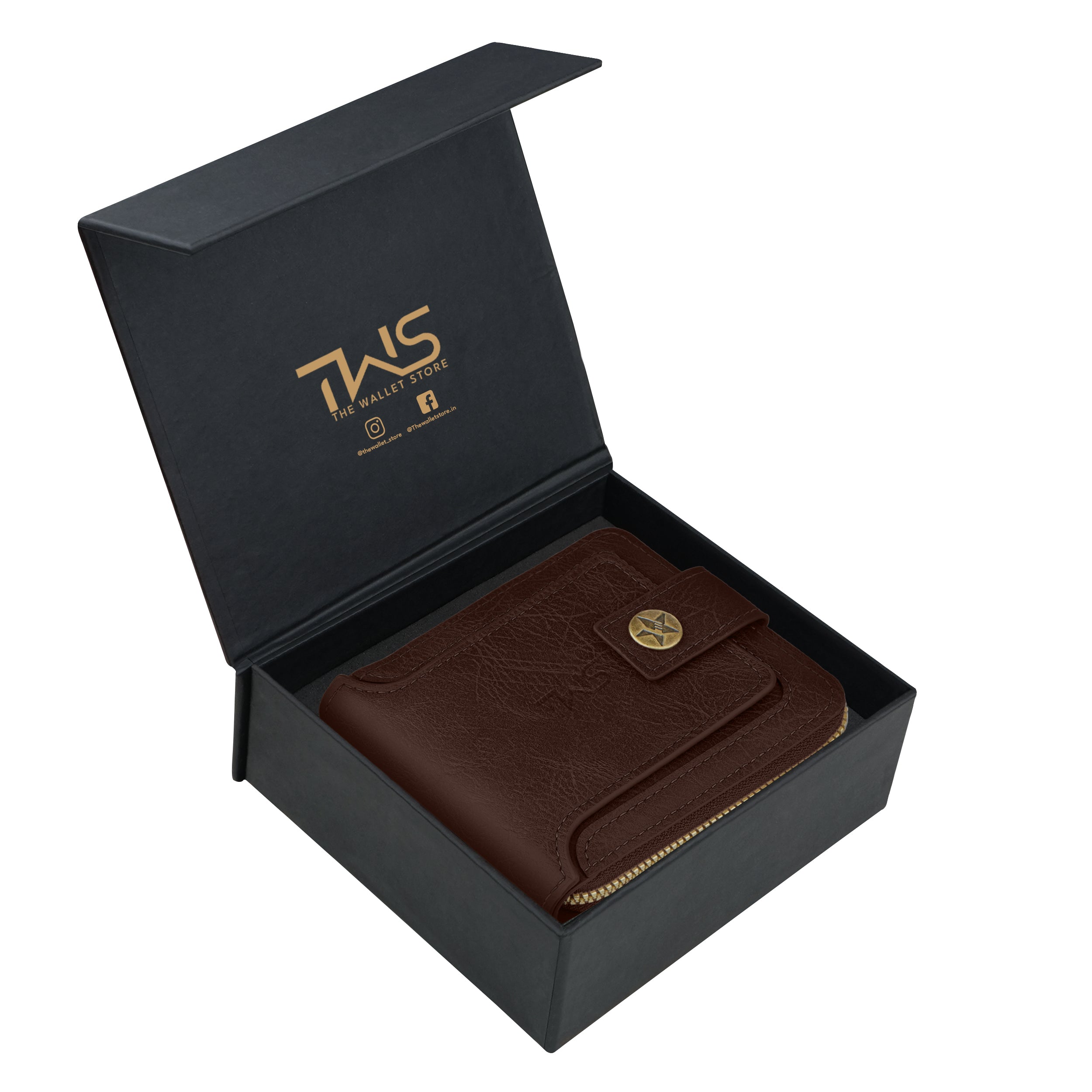 Knight Shield Genuine Leather Zipper Wallet - Dark Brown