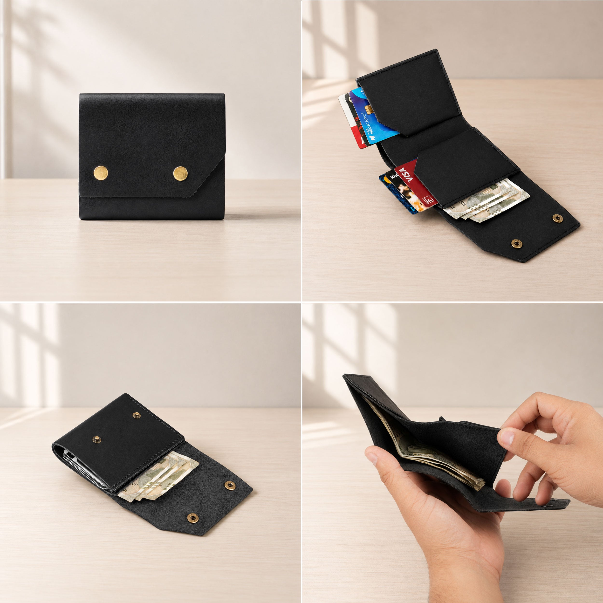Snapper Minimalist Genuine Leather Wallet - Black