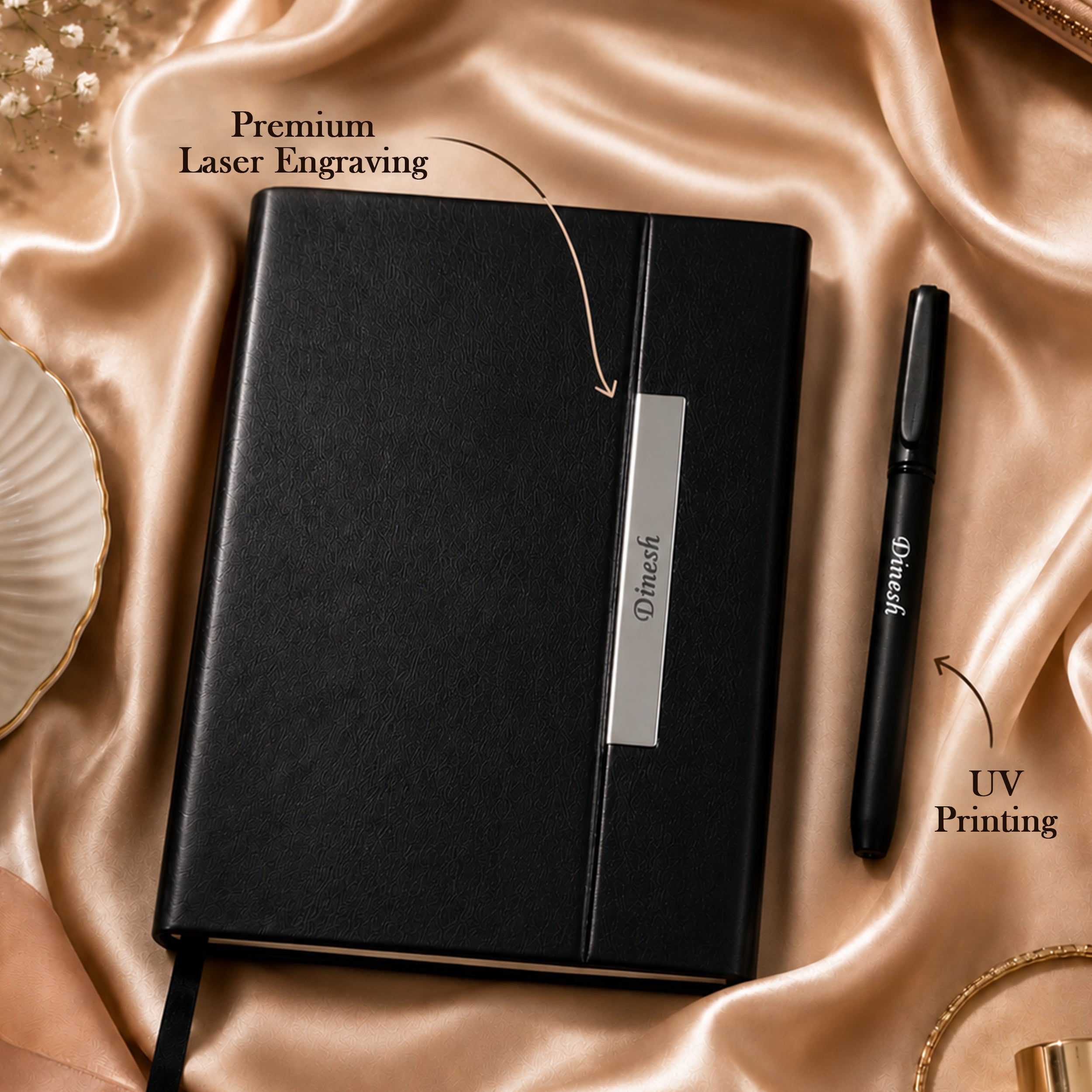 Monarch Personalized A5 Leatherette Diary & Pen Set - Black