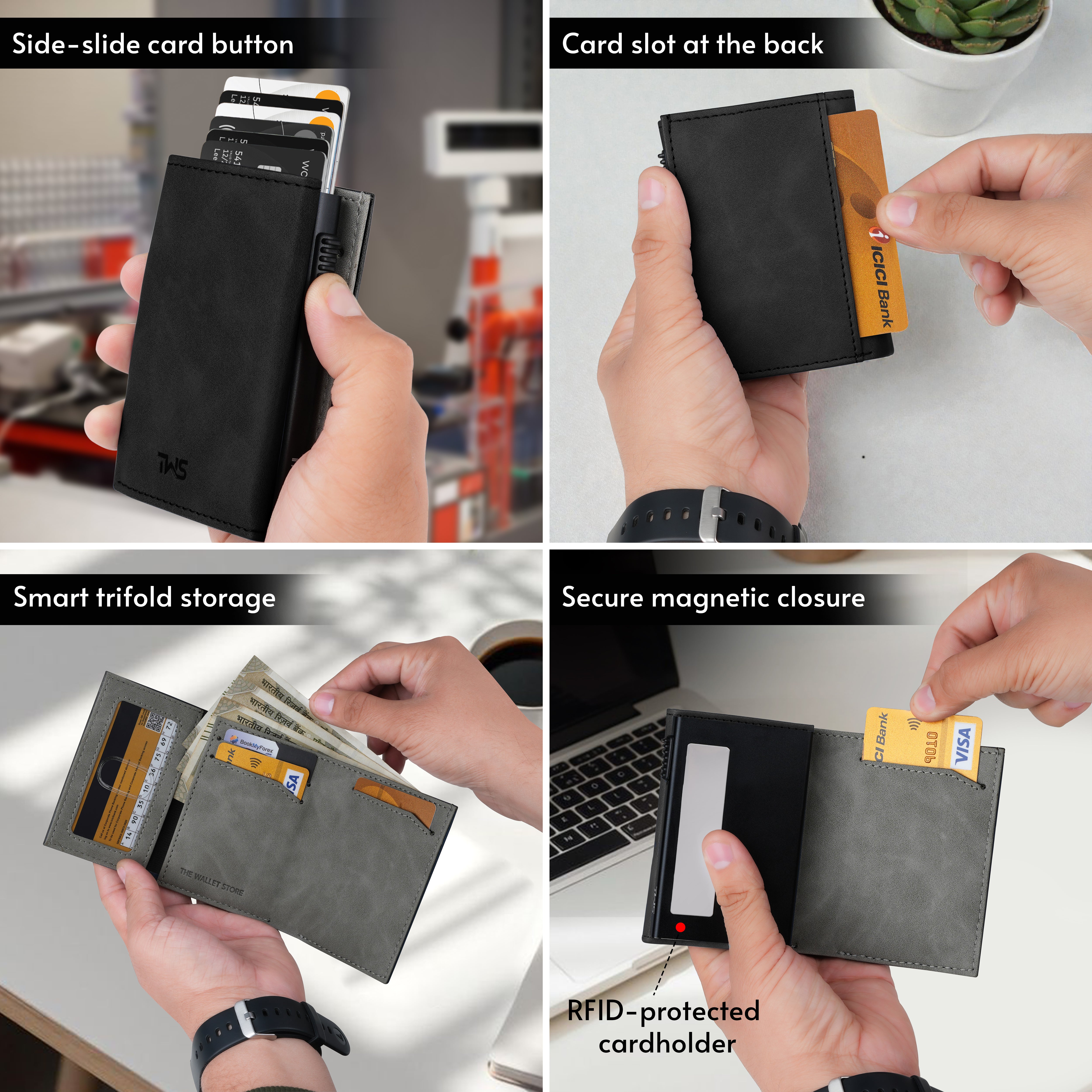SlideX Neo RFID-Protected Dual Color Wallet Cardholder - Black