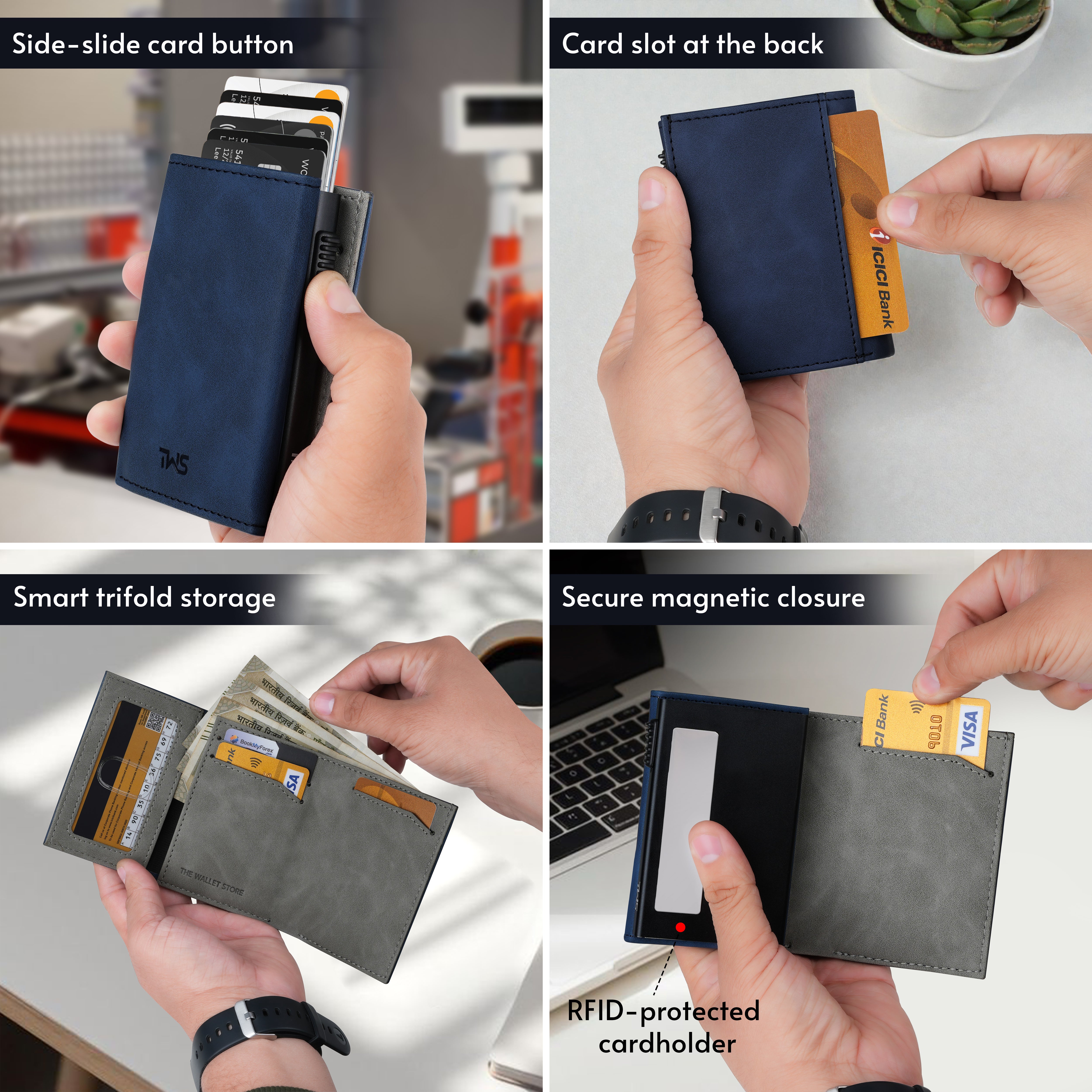 SlideX Neo RFID-Protected Dual Color Wallet Cardholder - Blue