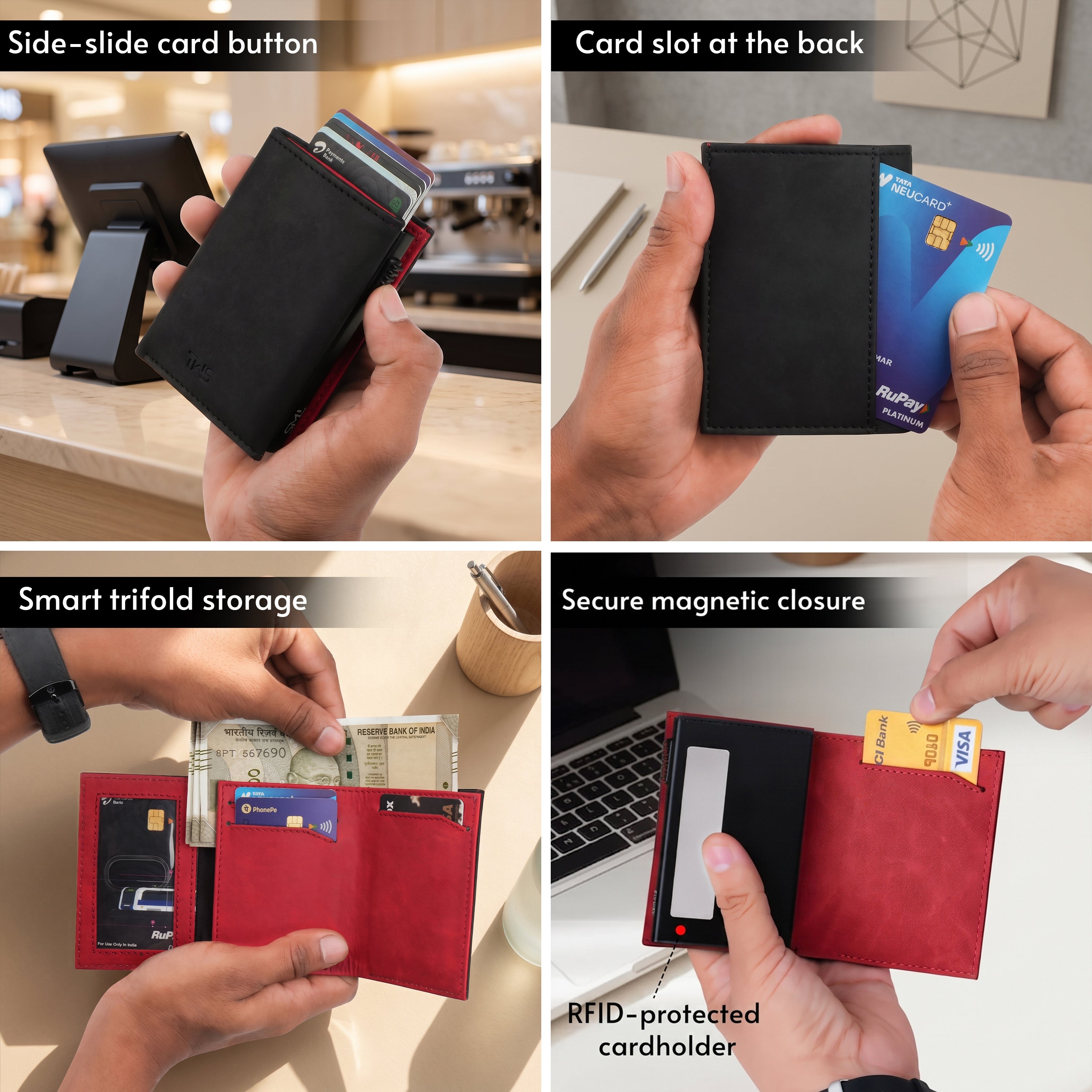 SlideX Neo RFID-Protected Dual Color Wallet Cardholder - Black & Red