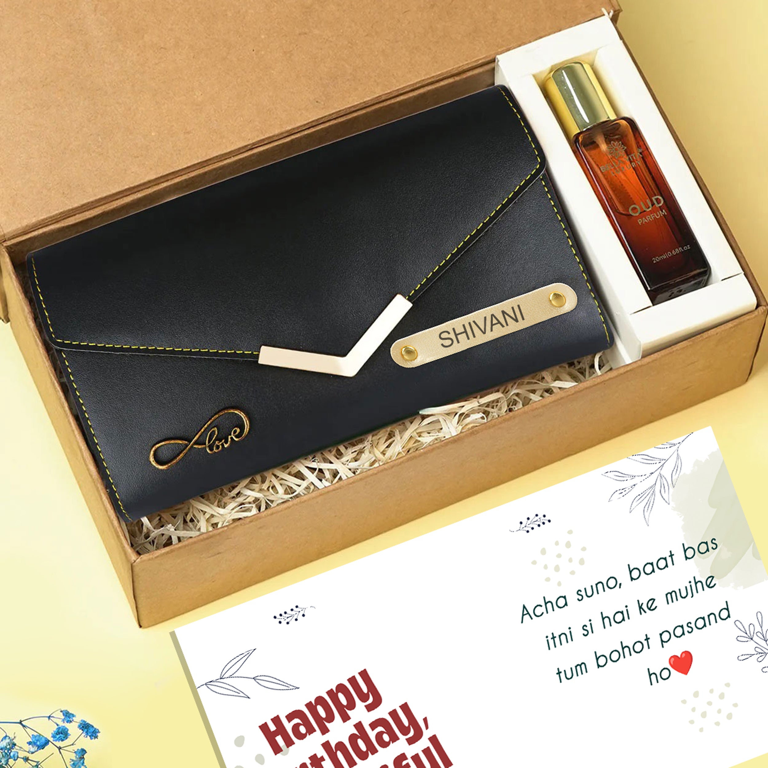 Personalized Premium Leather Clutch & Perfume Gift Set