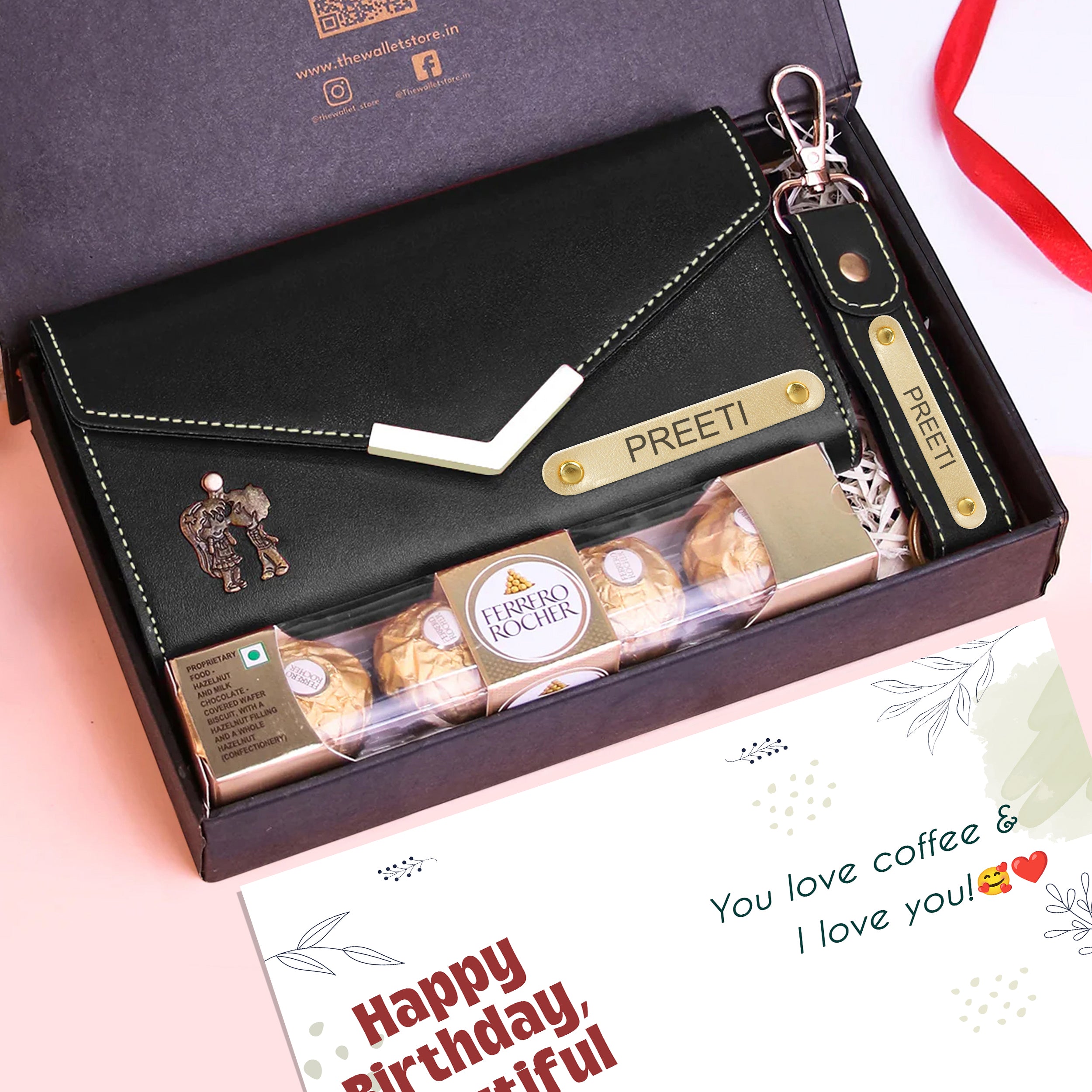 Personalized Premium Leather Clutch Keychain & Chocolate Gift Set