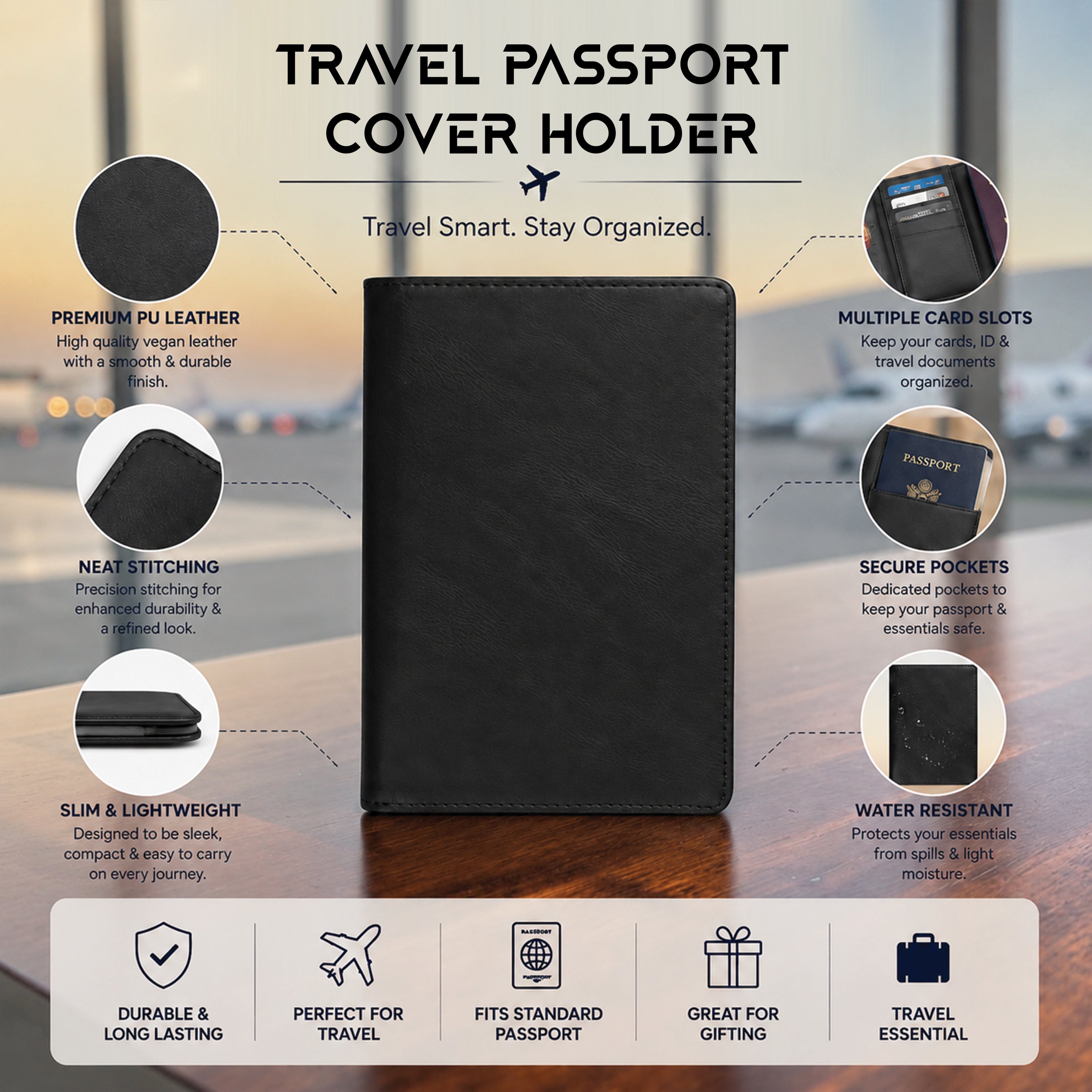 Horizon Travel Passport Holder - Black