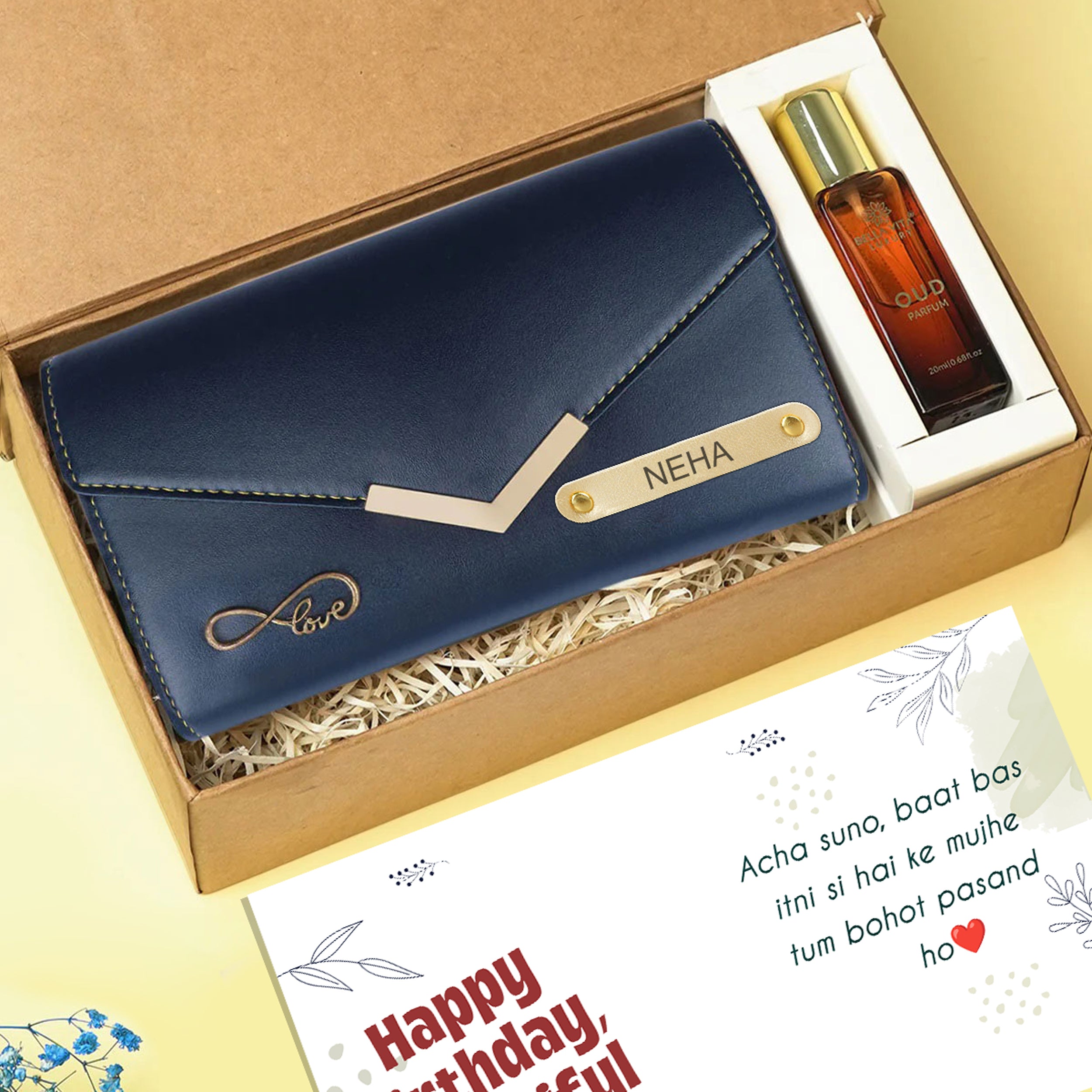 Personalized Premium Leather Clutch & Perfume Gift Set