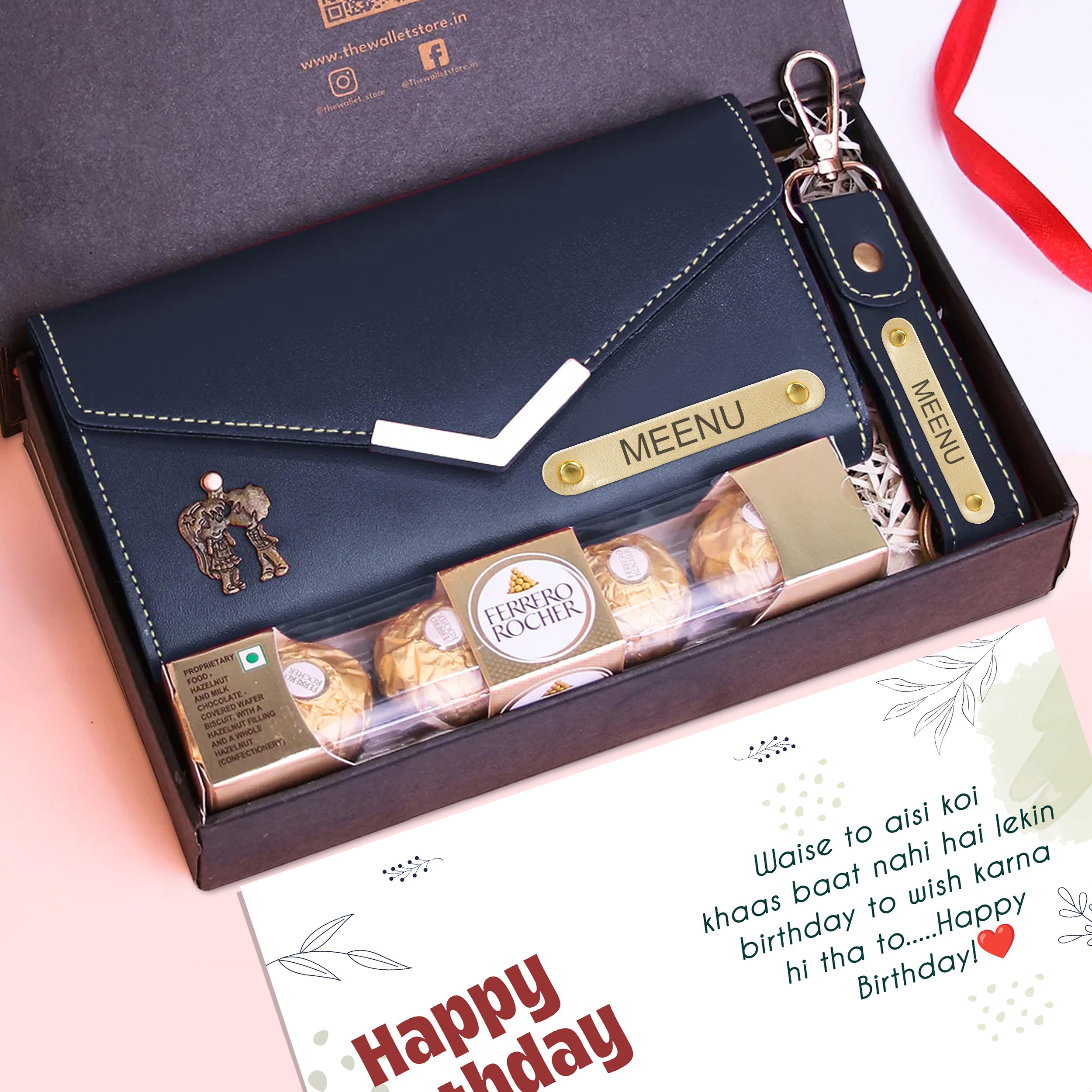 Personalized Premium Leather Clutch Keychain & Chocolate Gift Set