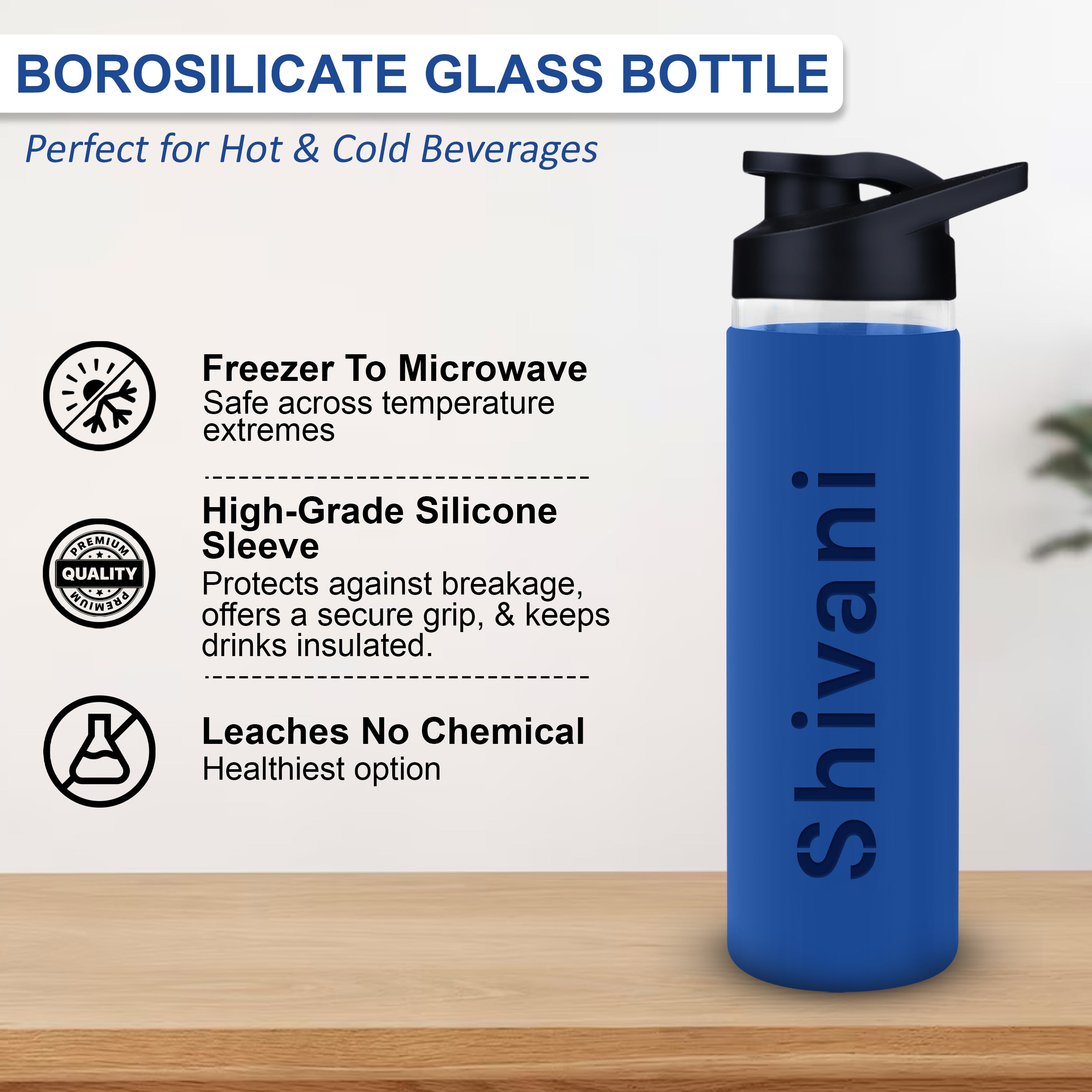 Personalized Pure Wrap Borosilicate Sipper Bottle - Blue