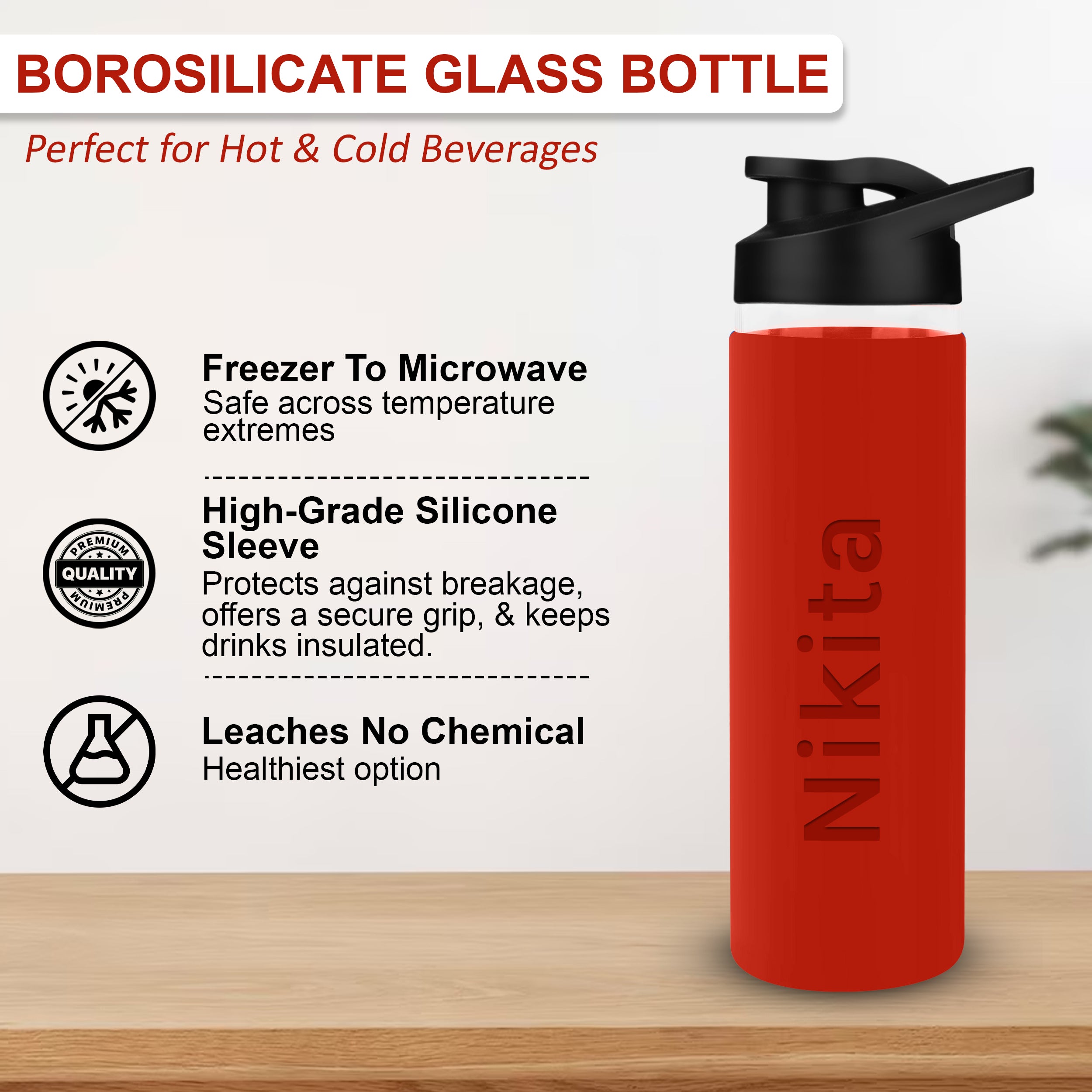 Personalized Pure Wrap Borosilicate Sipper Bottle - Red