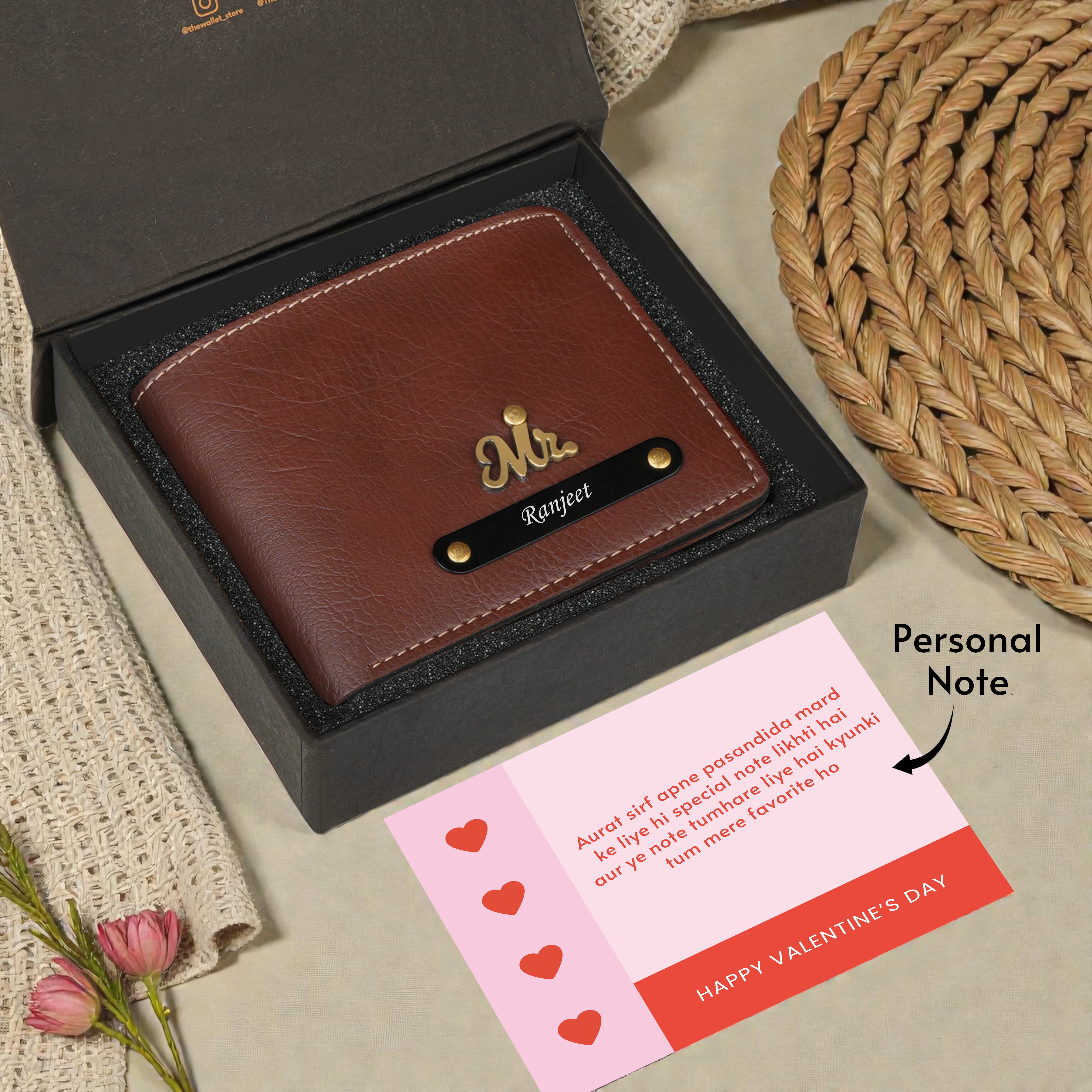 Urbanoir Personalized Bi-Fold Wallet With Name & Charm