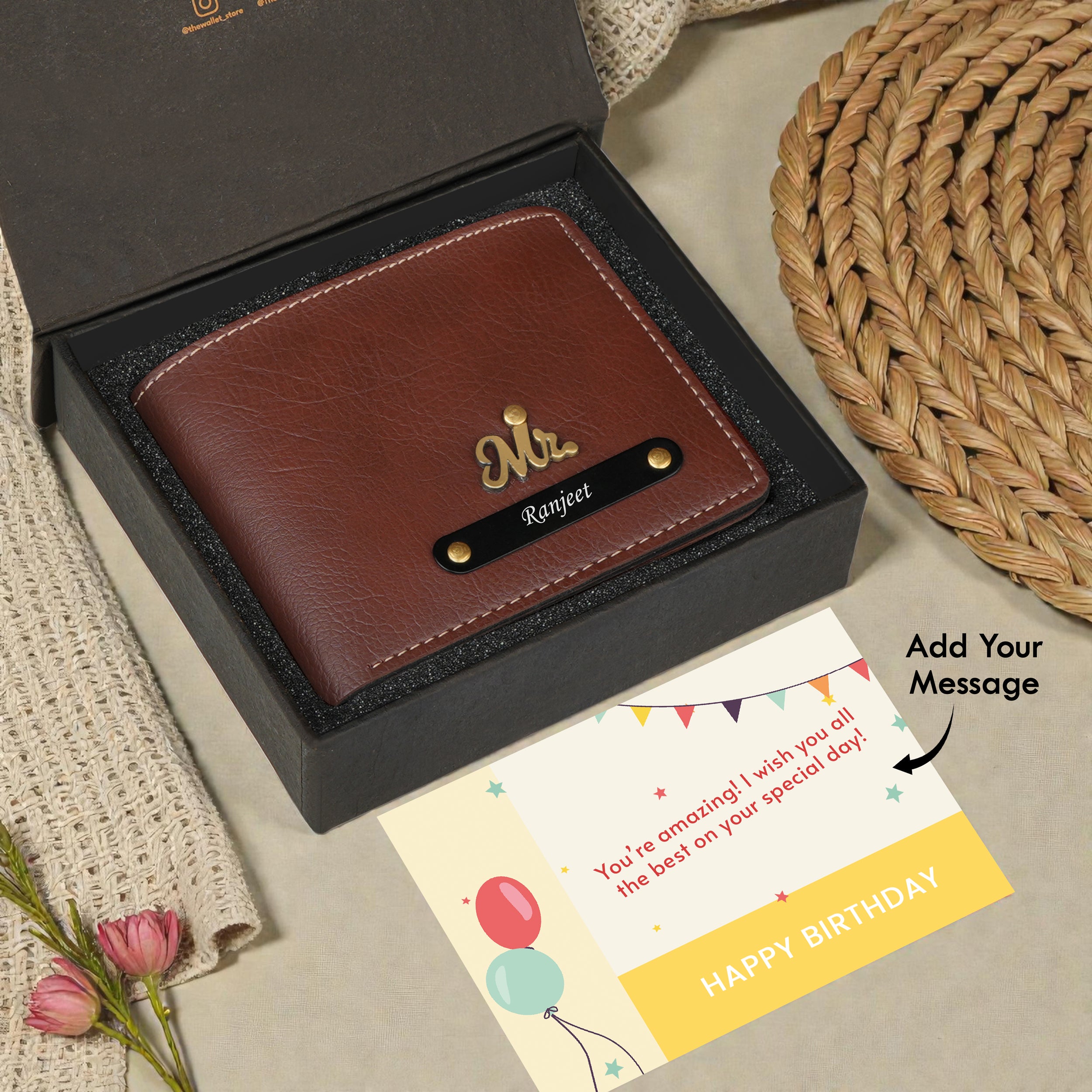 Urbanoir Personalized Bi-Fold Wallet With Name & Charm