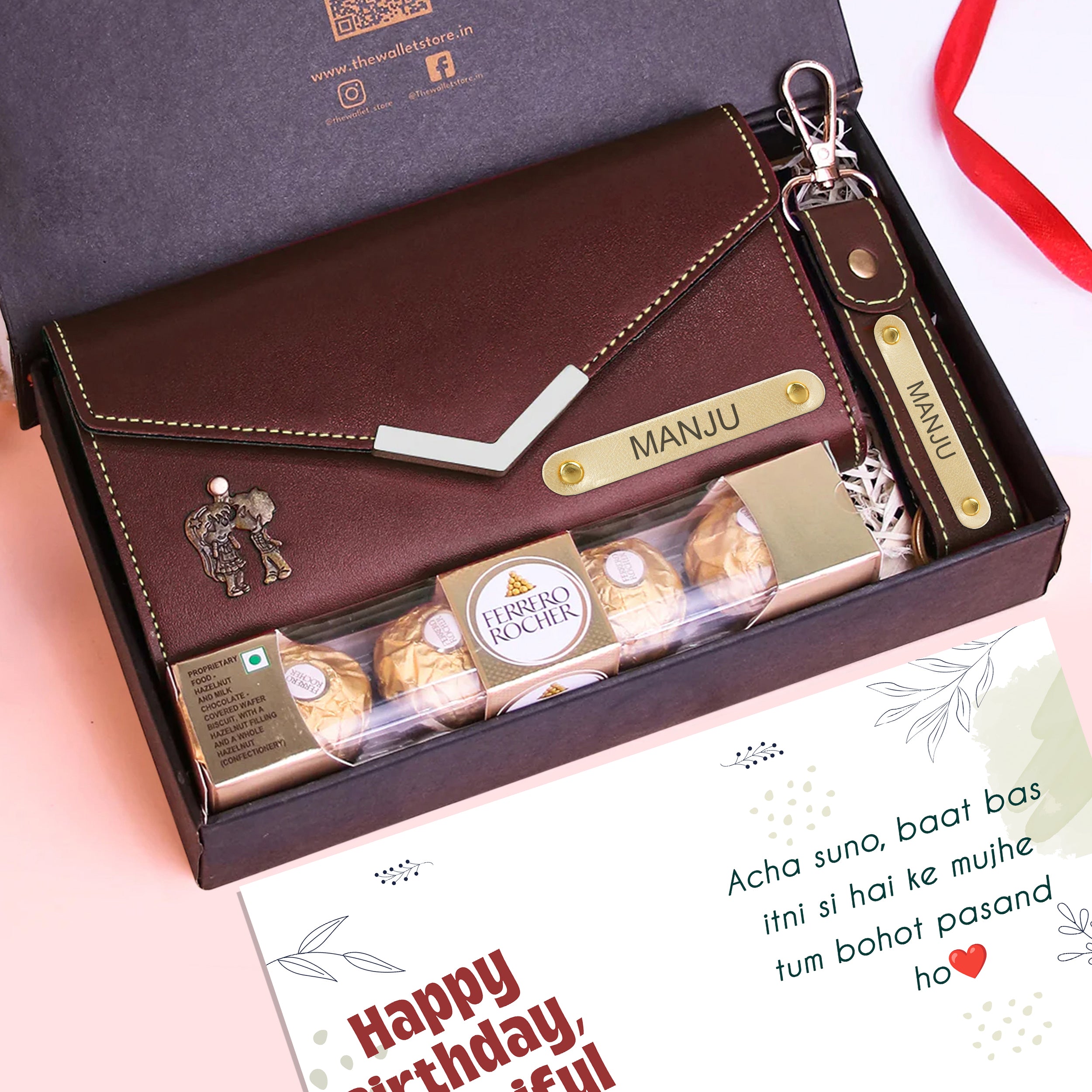 Personalized Premium Leather Clutch Keychain & Chocolate Gift Set