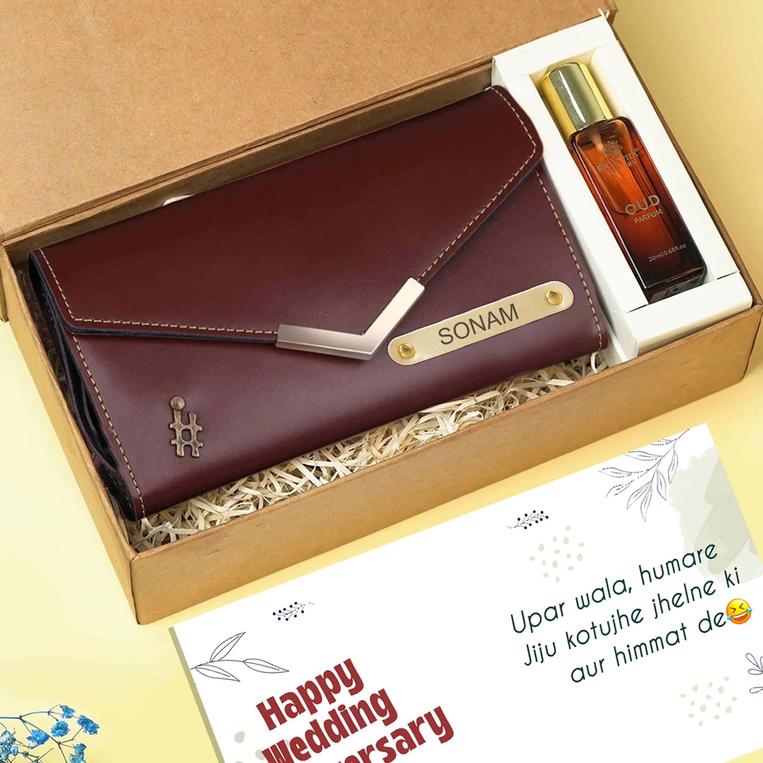 Personalized Premium Leather Clutch & Perfume Gift Set