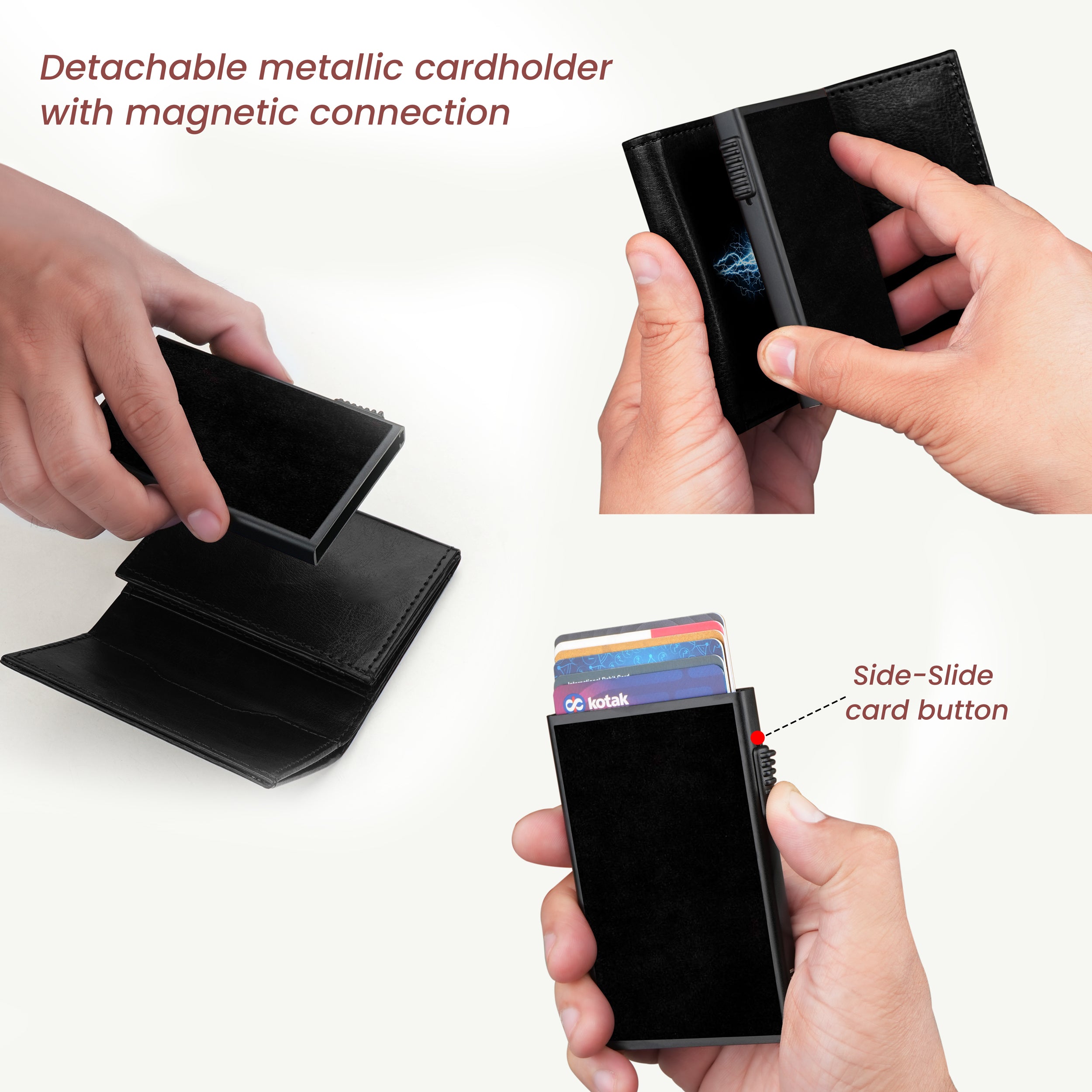 Cipher RFID-Protected Wallet With Detachable Cardholder - Black