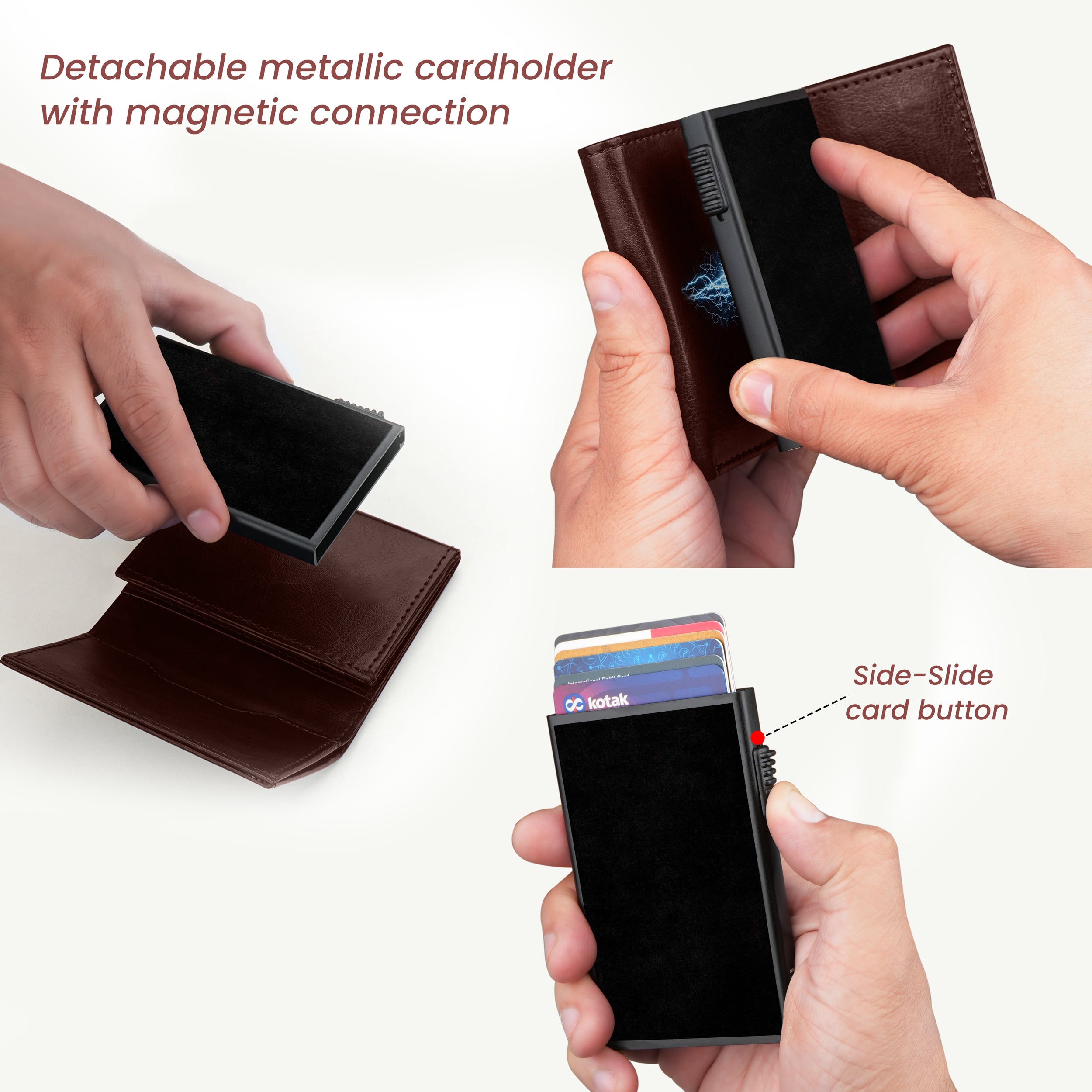 Cipher RFID-Protected Wallet With Detachable Cardholder - Brown