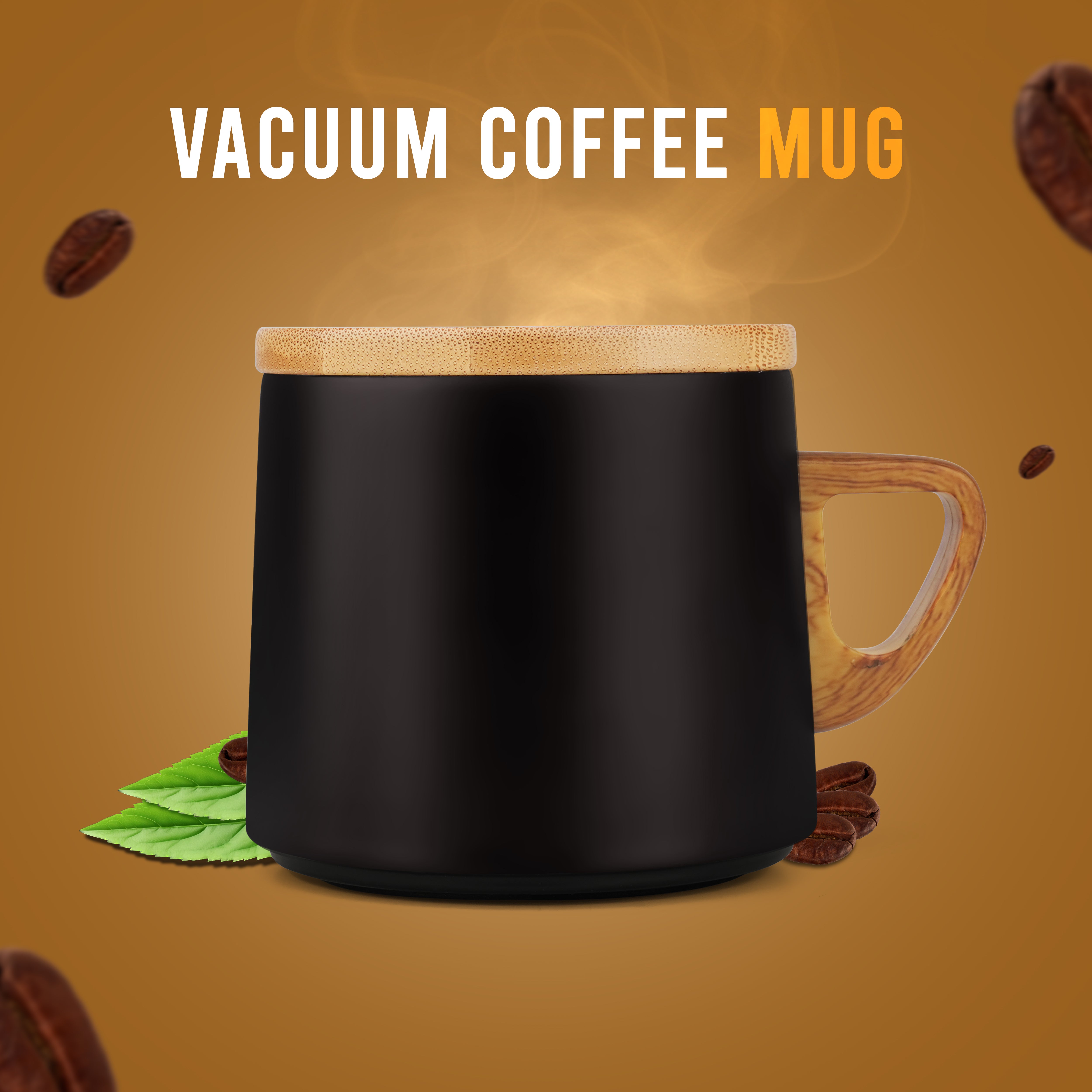 Eco Brew Ceramic Coffee Mug With Bamboo Lid & Saucer - Black