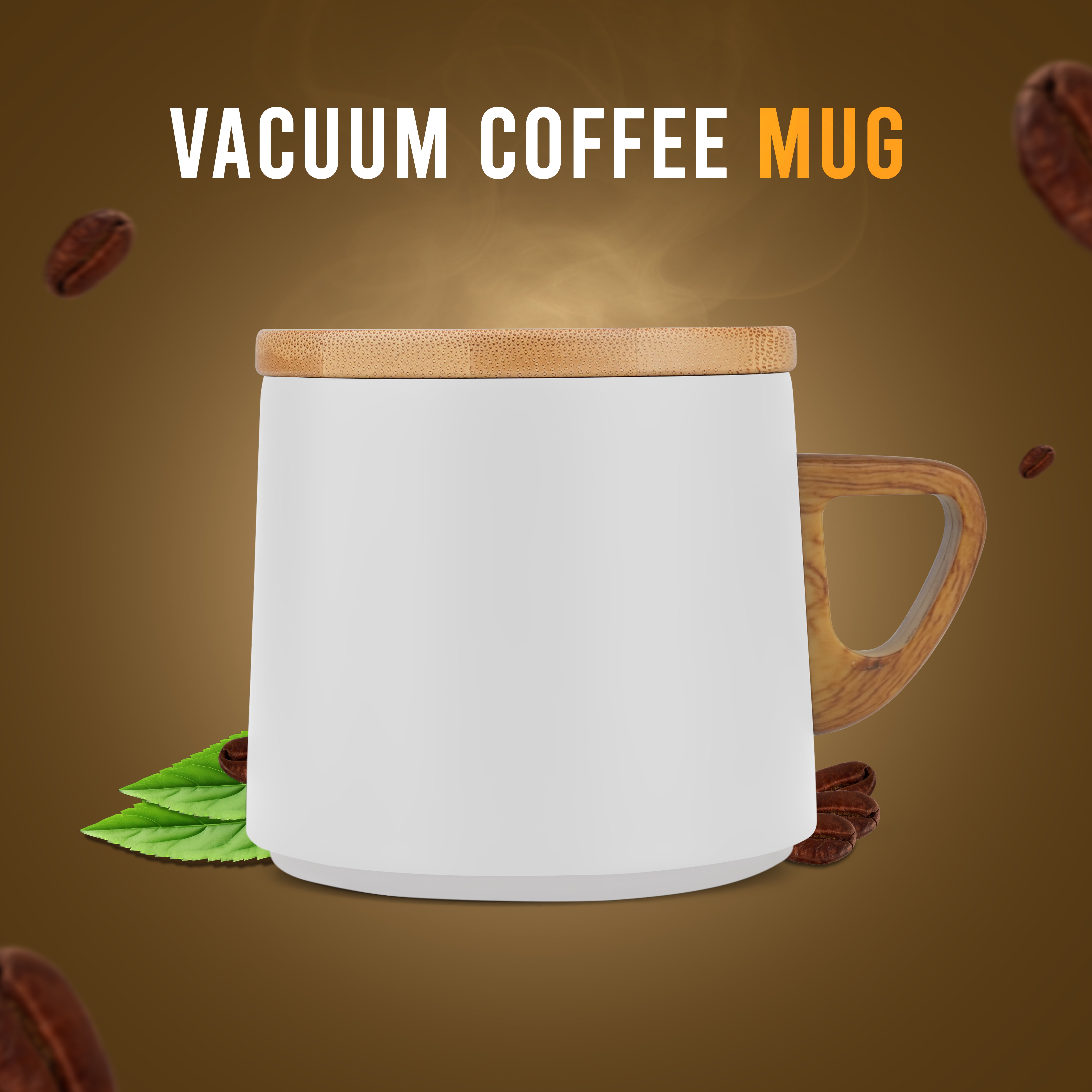 Eco Brew Ceramic Coffee Mug With Bamboo Lid & Saucer - White