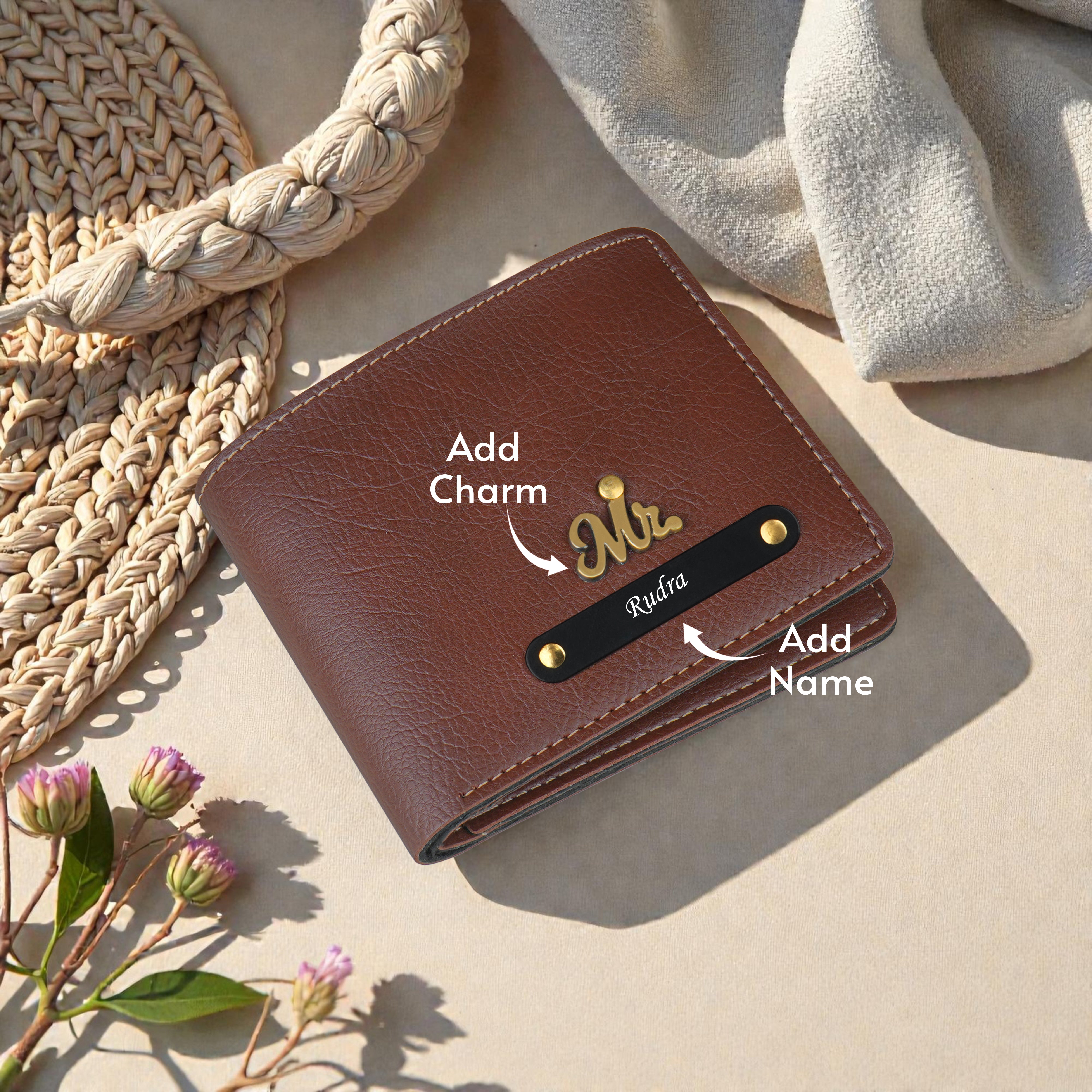 Urbanoir Personalized Bi-Fold Wallet With Name & Charm
