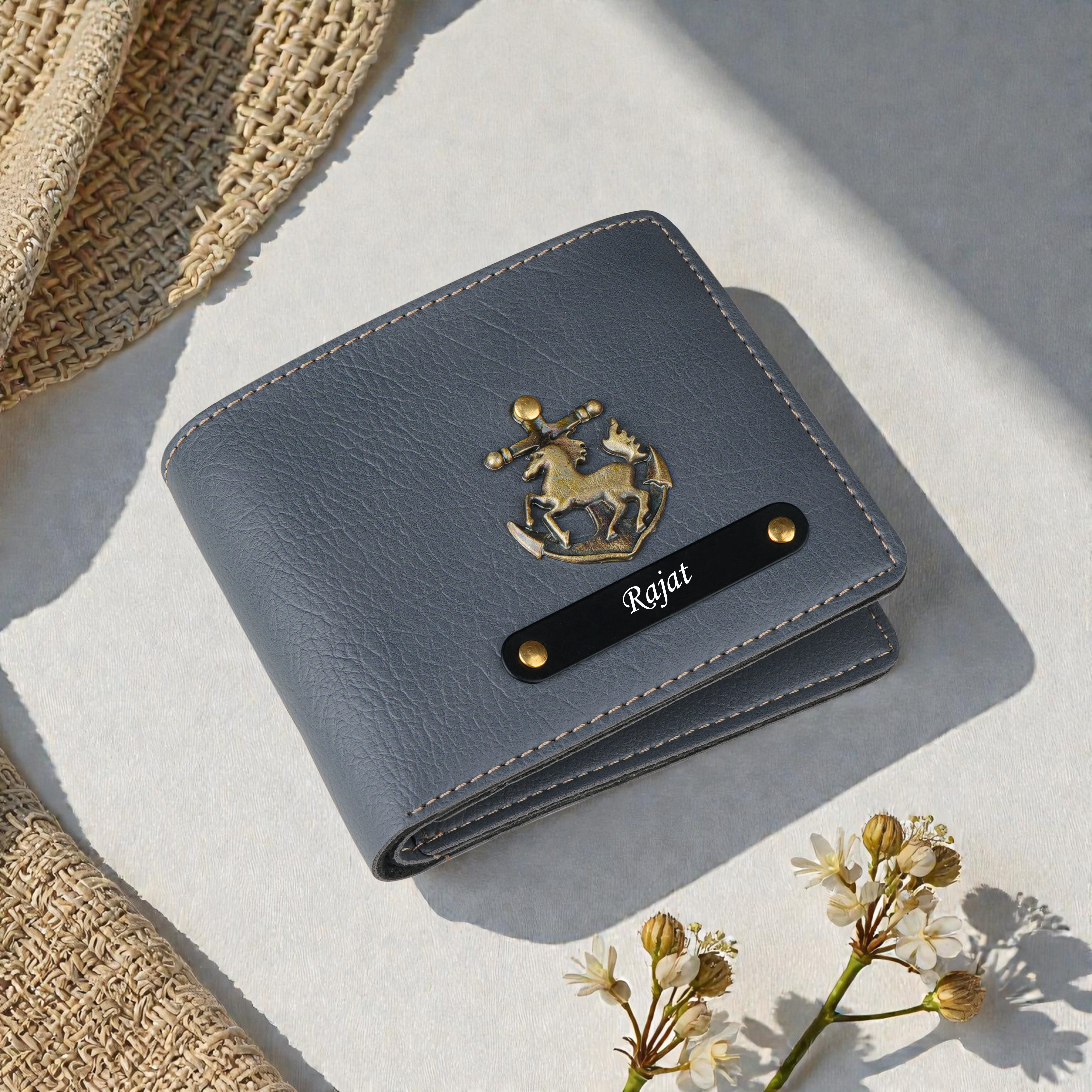 Urbanoir Personalized Bi-Fold Wallet With Name & Charm