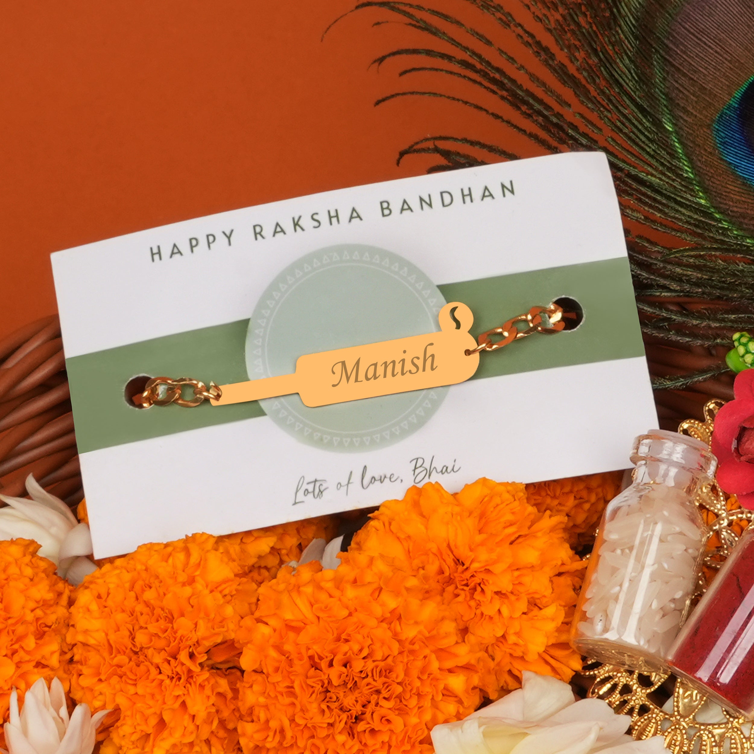 Personalized Cricket Theme Metallic Rakhi With Name