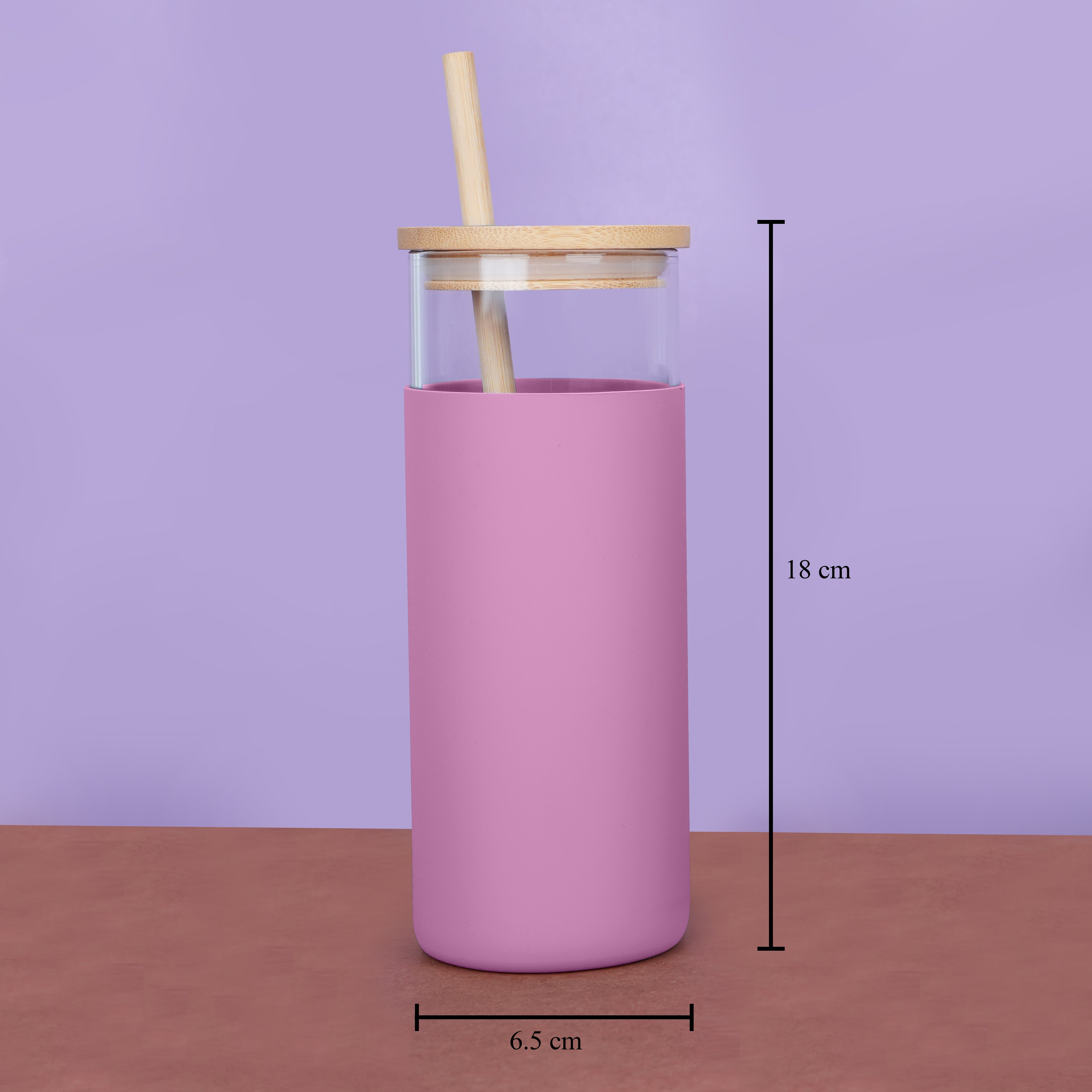 Sleek Borosilicate Glass Tumbler With Silicone Sleeve Bamboo Lid & Straw