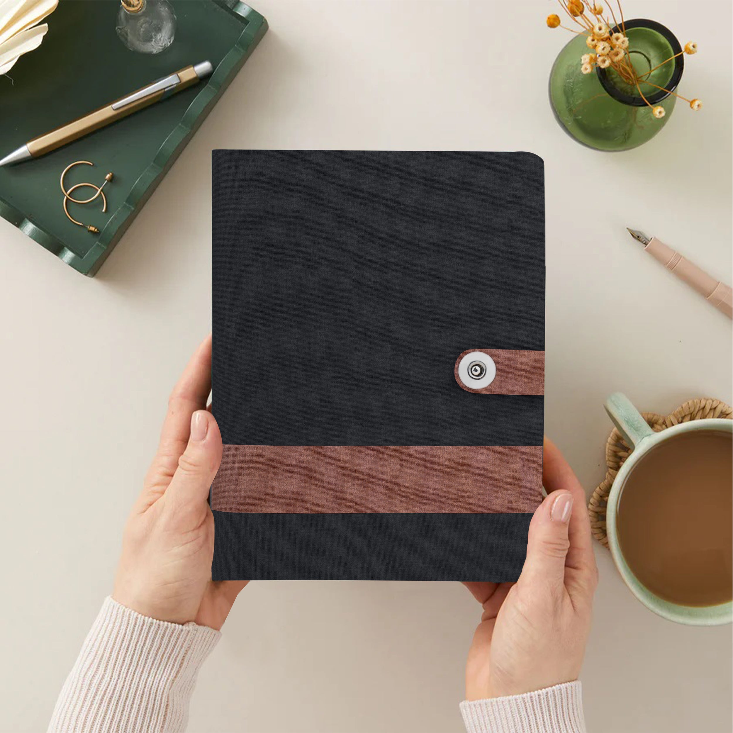 Shadow Line Leather Diary & Pen Gift Set - Black & Brown