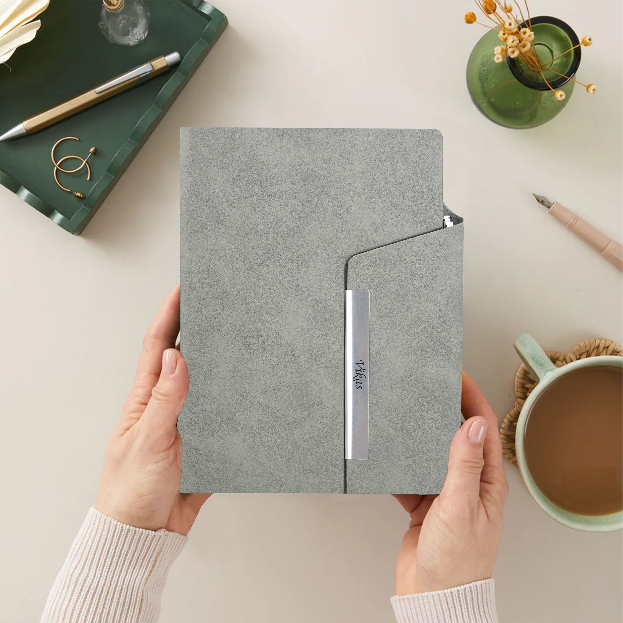 Silver Edge Personalized Diary & Pen Gift Set
