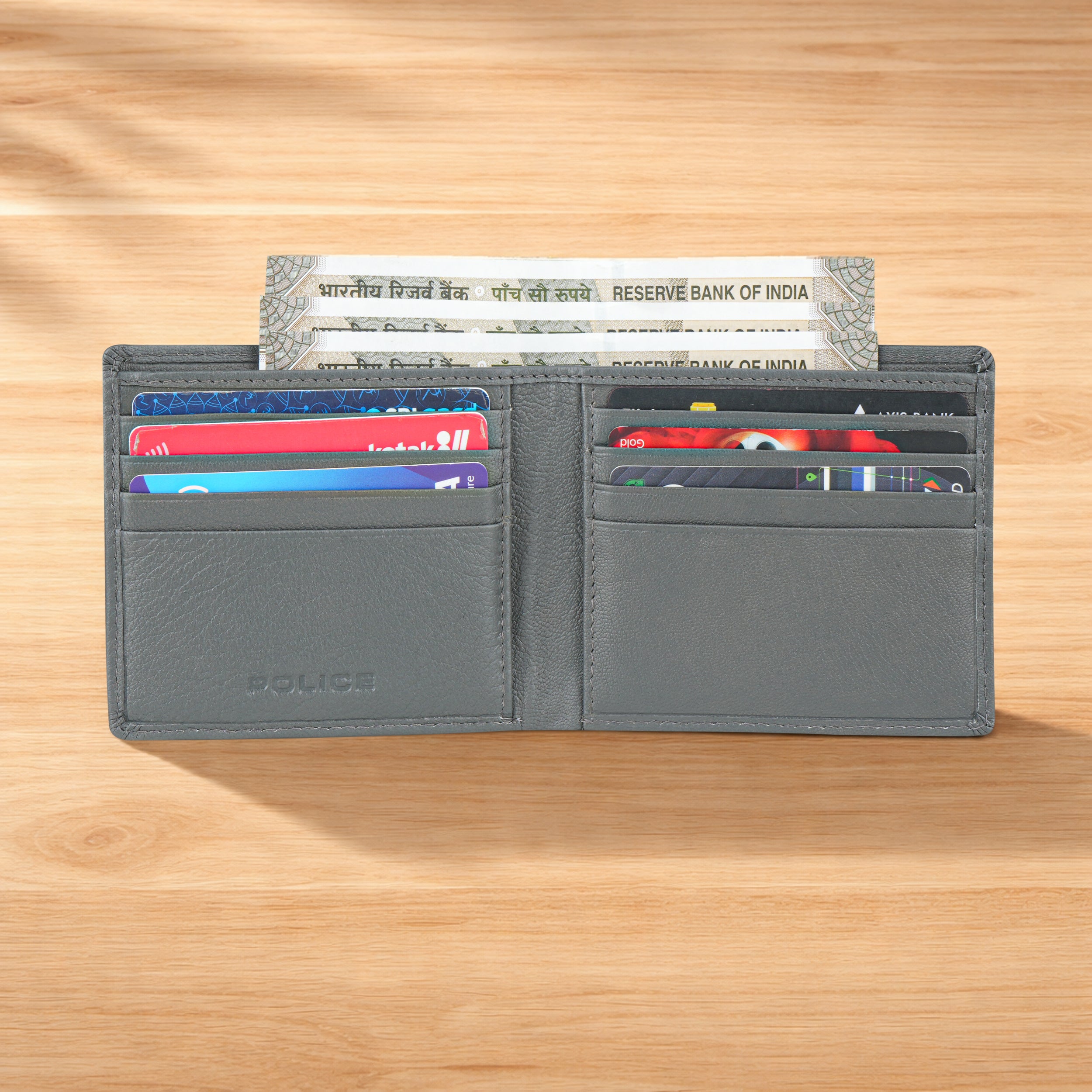 Police Ricco Slim Bi-Fold Leather Wallet - Stone