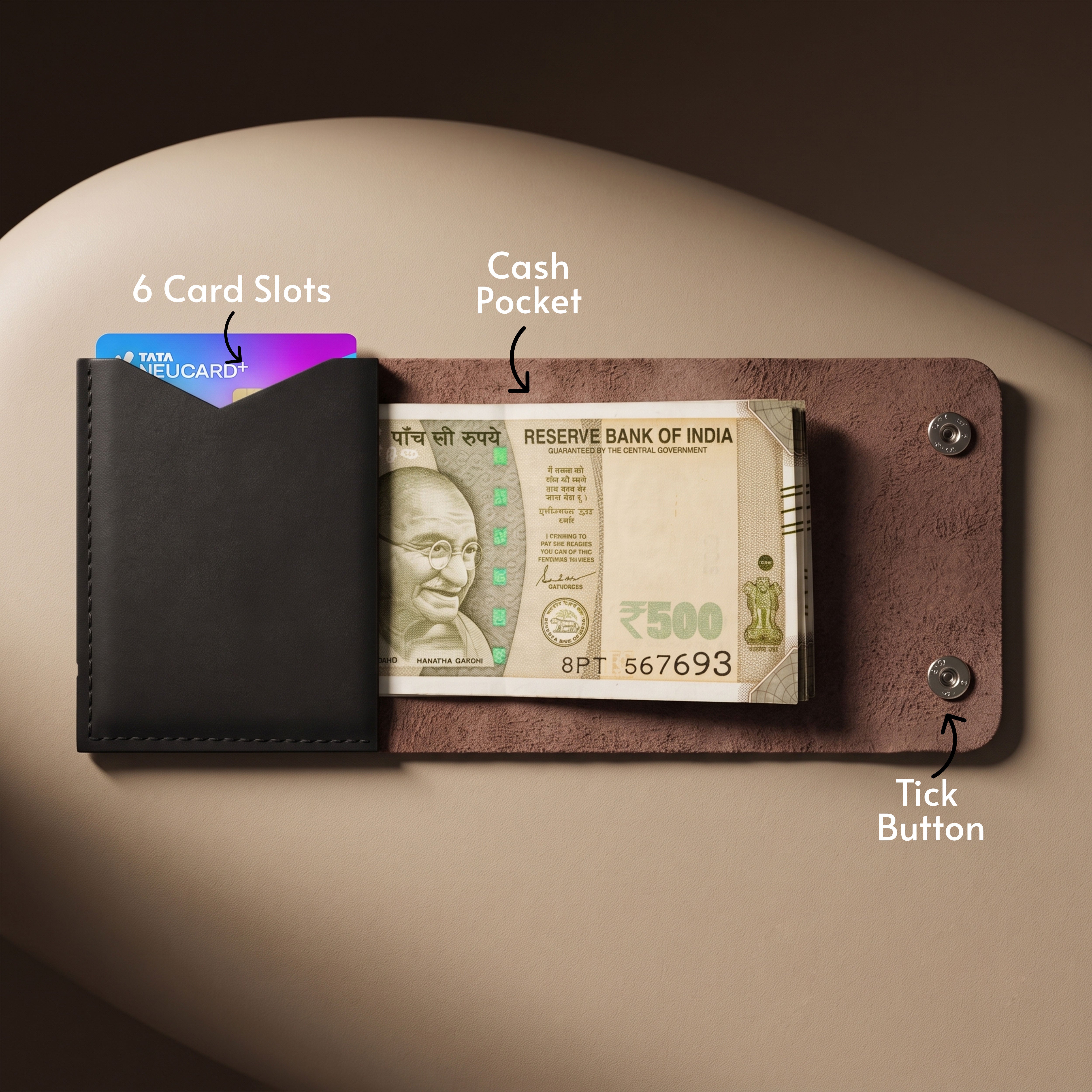 ClickKiss Minimalist Genuine Leather Wallet - Brown