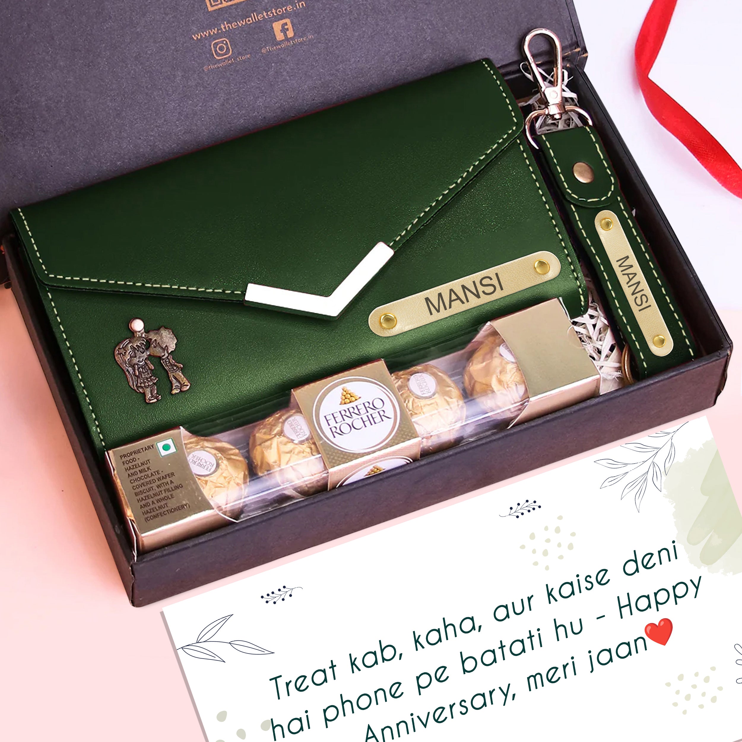 Personalized Premium Leather Clutch Keychain & Chocolate Gift Set