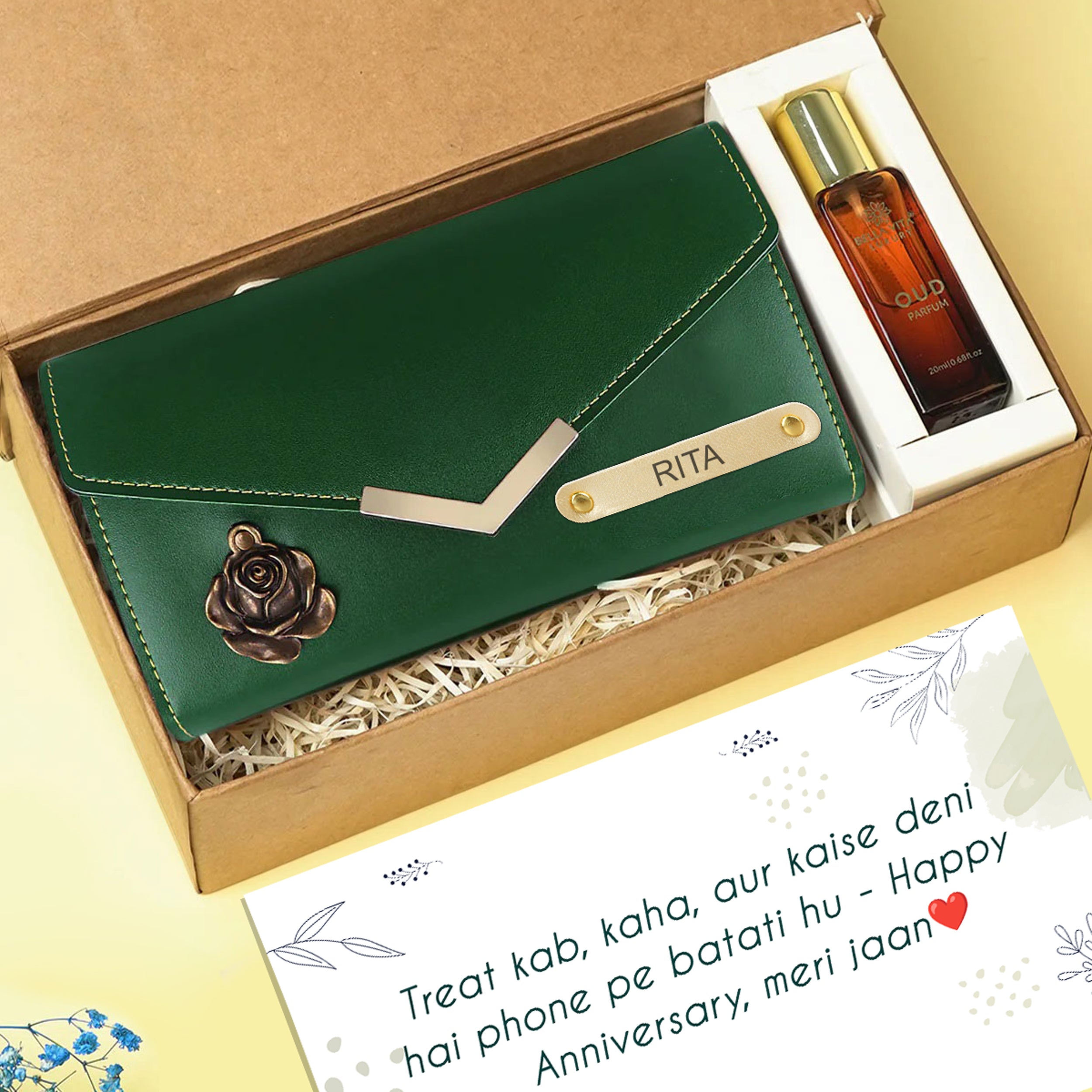 Personalized Premium Leather Clutch & Perfume Gift Set
